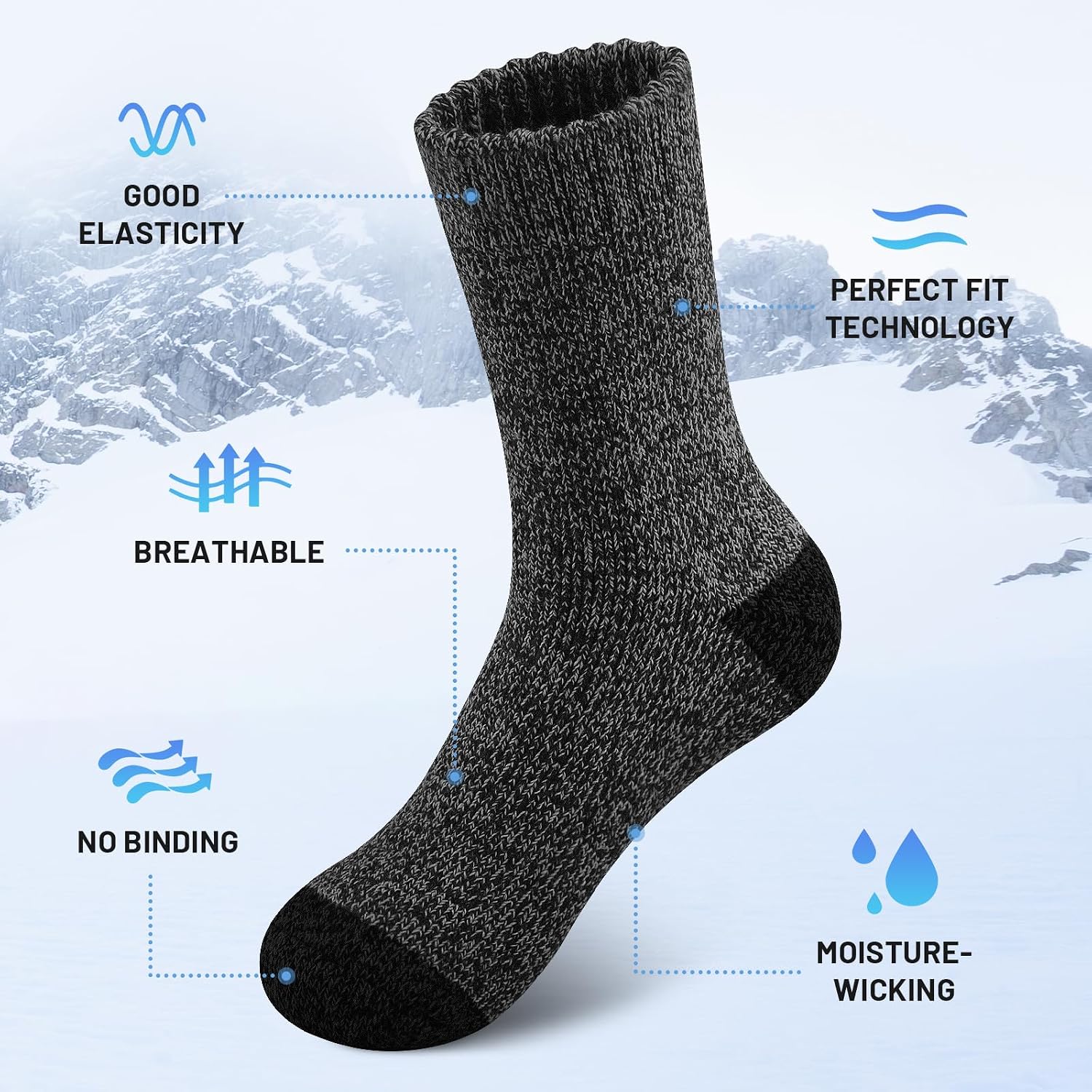 Thumbnail 3 de SIMIYA Merino Wool Socks for Men (5 Pairs) – thick thermal crew hiking socks