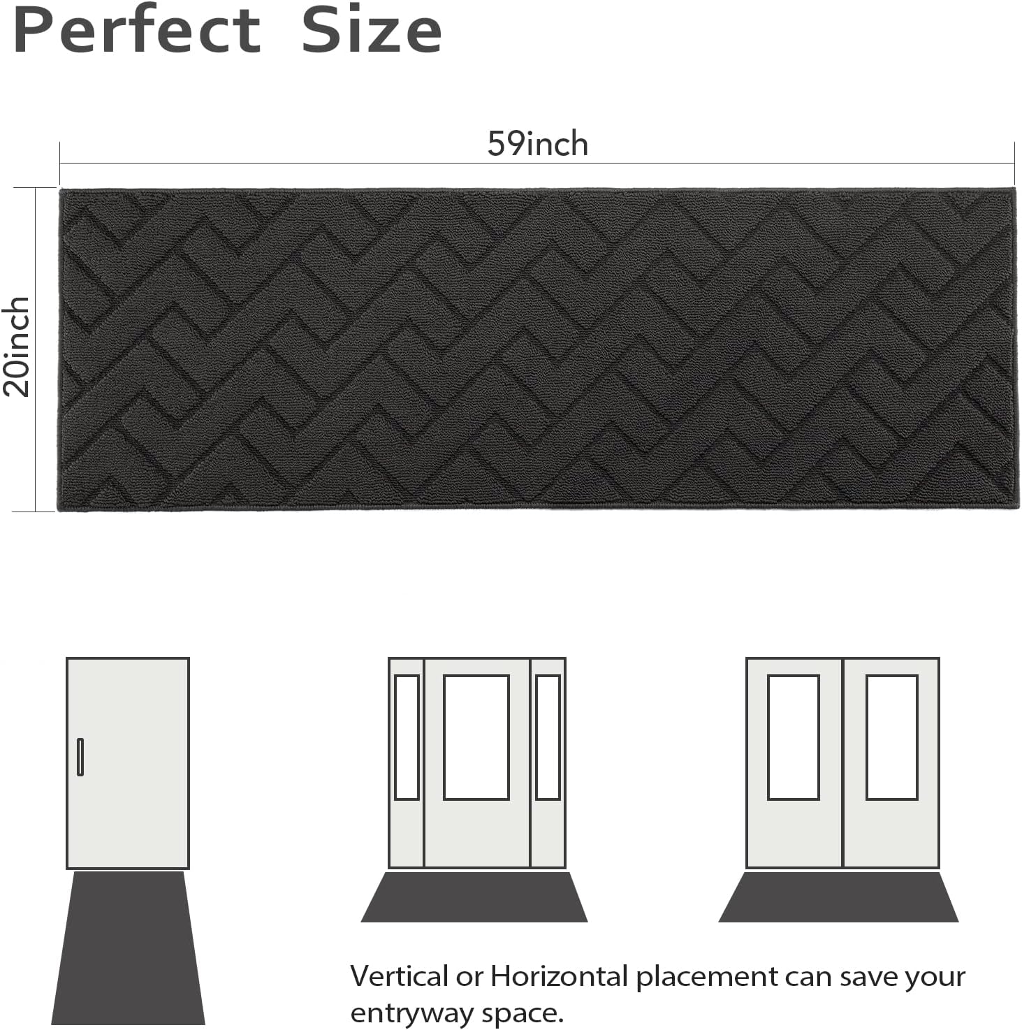 Detalle de Biscpro Door Mat 50x150cm – indoor washable dirt-trapping entrance rug with non-slip TPR backing (Dary Gray)