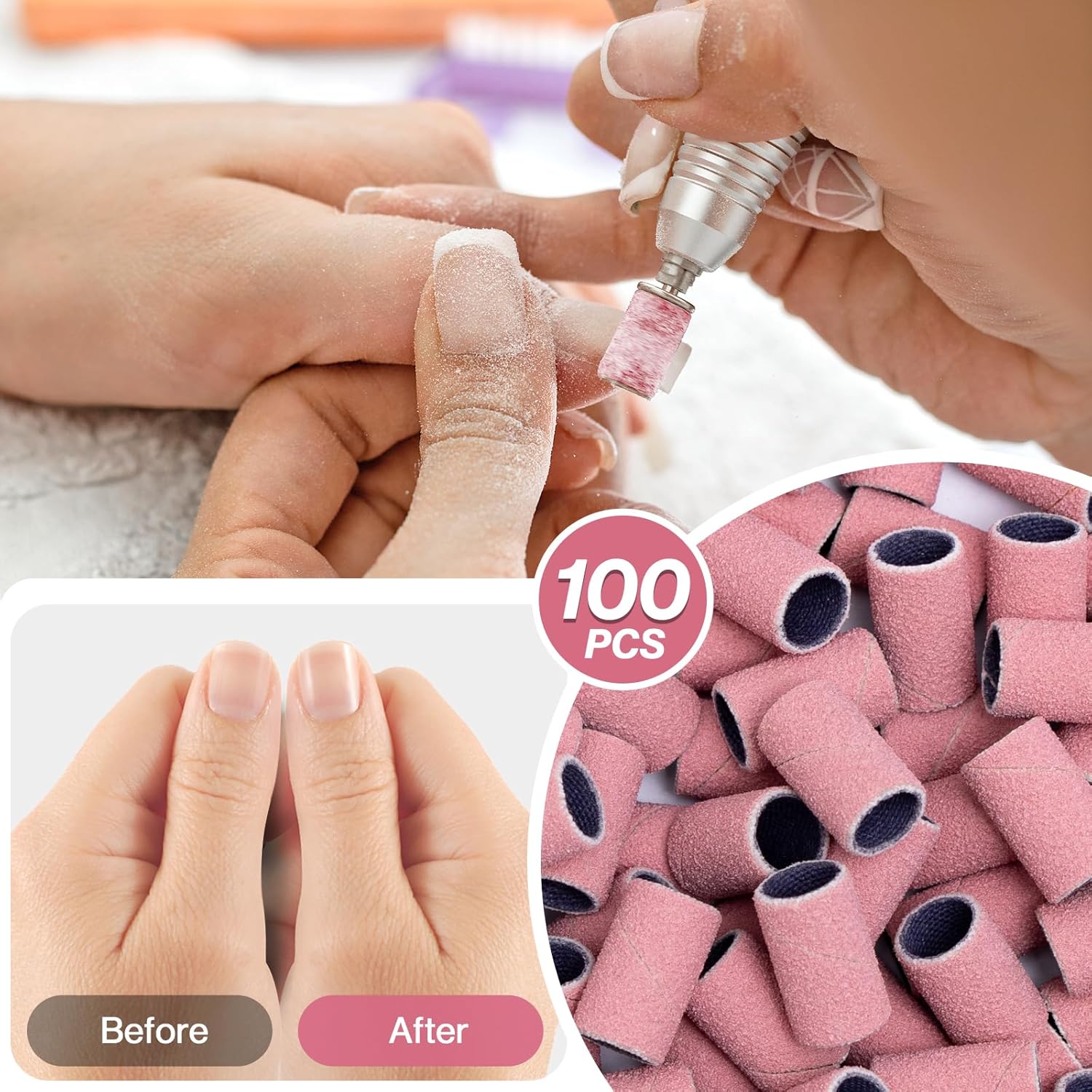 Detalle 2 de MelodySusie 100 Pcs #150 Grit Nail Drill Bits & Sanding Bands for Acrylic, Gel & Natural Nails
