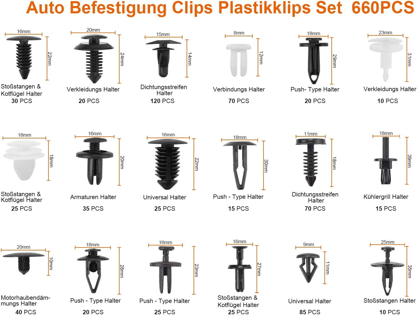 Detalle de Ginsco Kfz-Werkzeug-Set 716-teilig: Universal Befestigungsclips für Verkleidungen, Stoßstangen & mehr