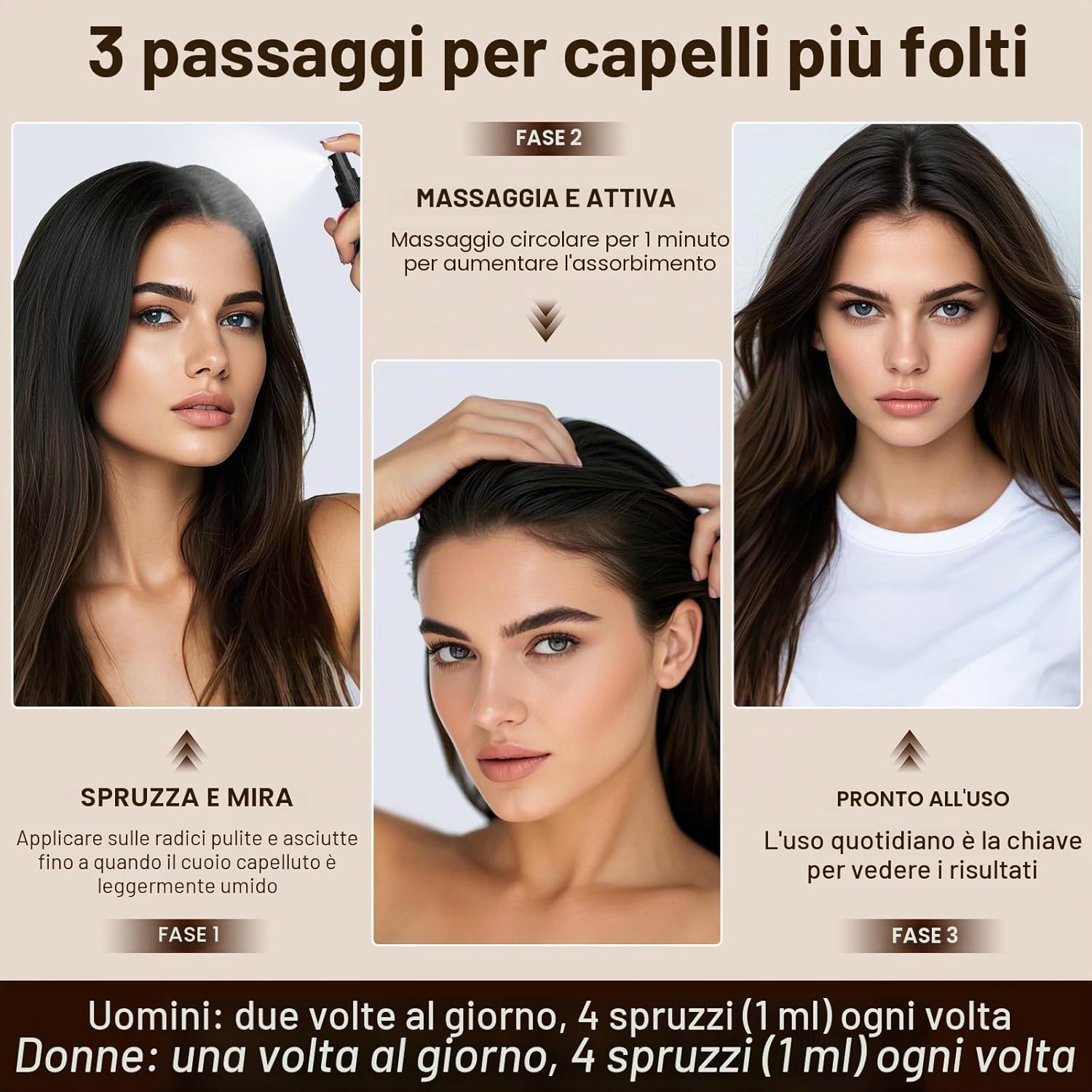 Detalle de Spray Siero per la Crescita dei Capelli 60 ml con Olio di Rosmarino, Olio di Ricino e Biotina