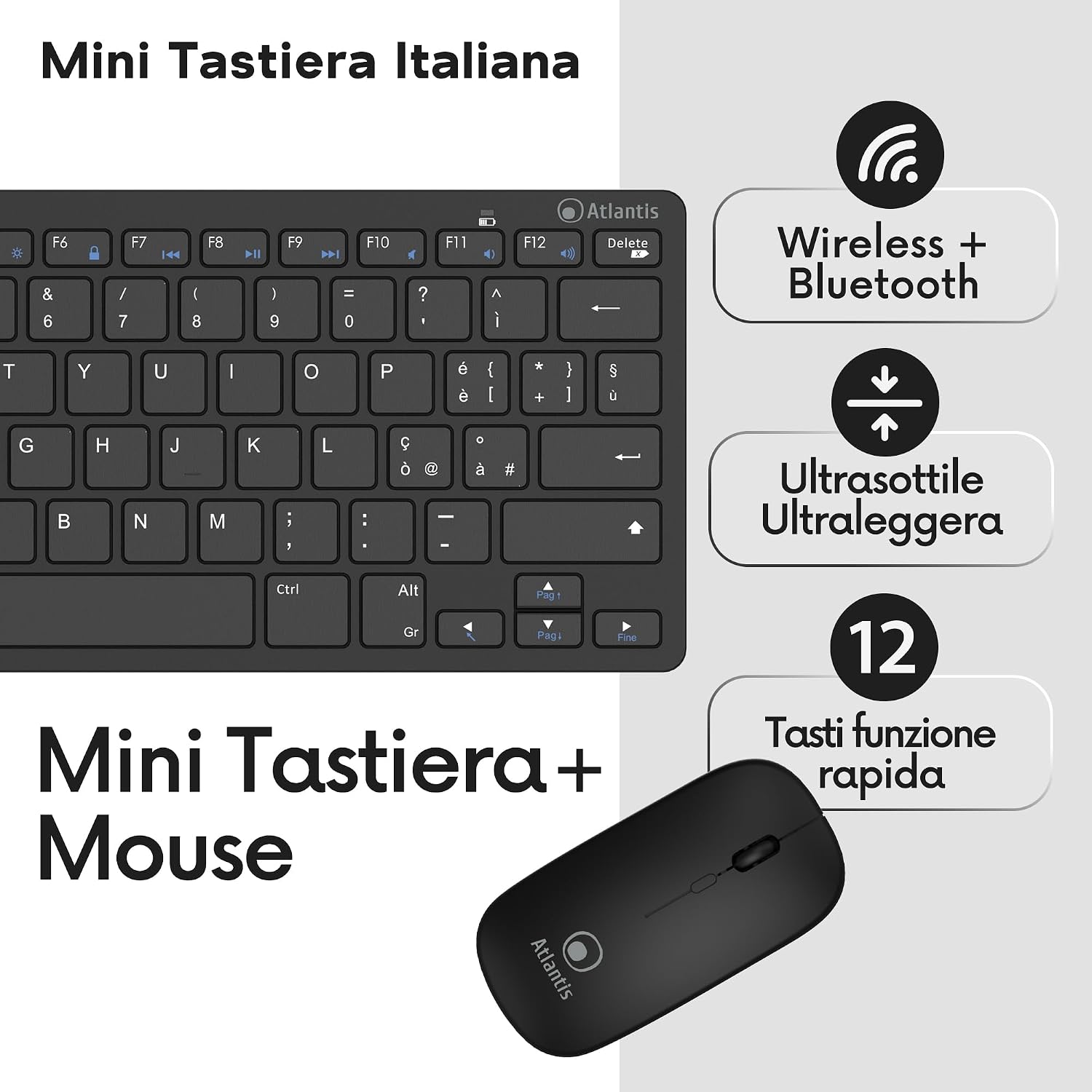 Thumbnail 1 de Atlantis Argo 900Pro Combo Kit: mini-toetsenbord en muis, Italiaanse QWERTY