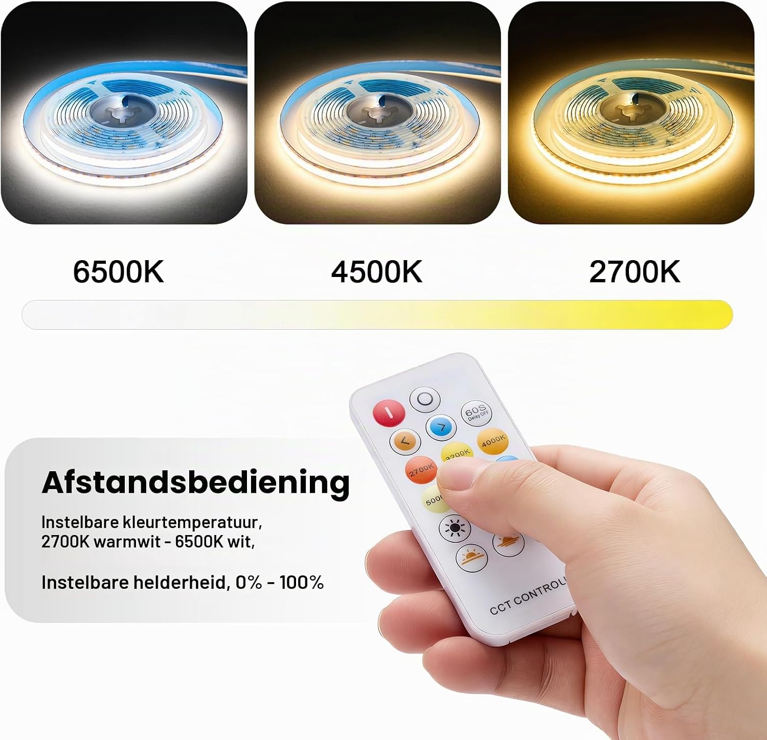 Thumbnail 1 de LRGBST 260624 COB-ledstrip van 3 m, dimbaar en instelbaar van 2700K tot 6500K