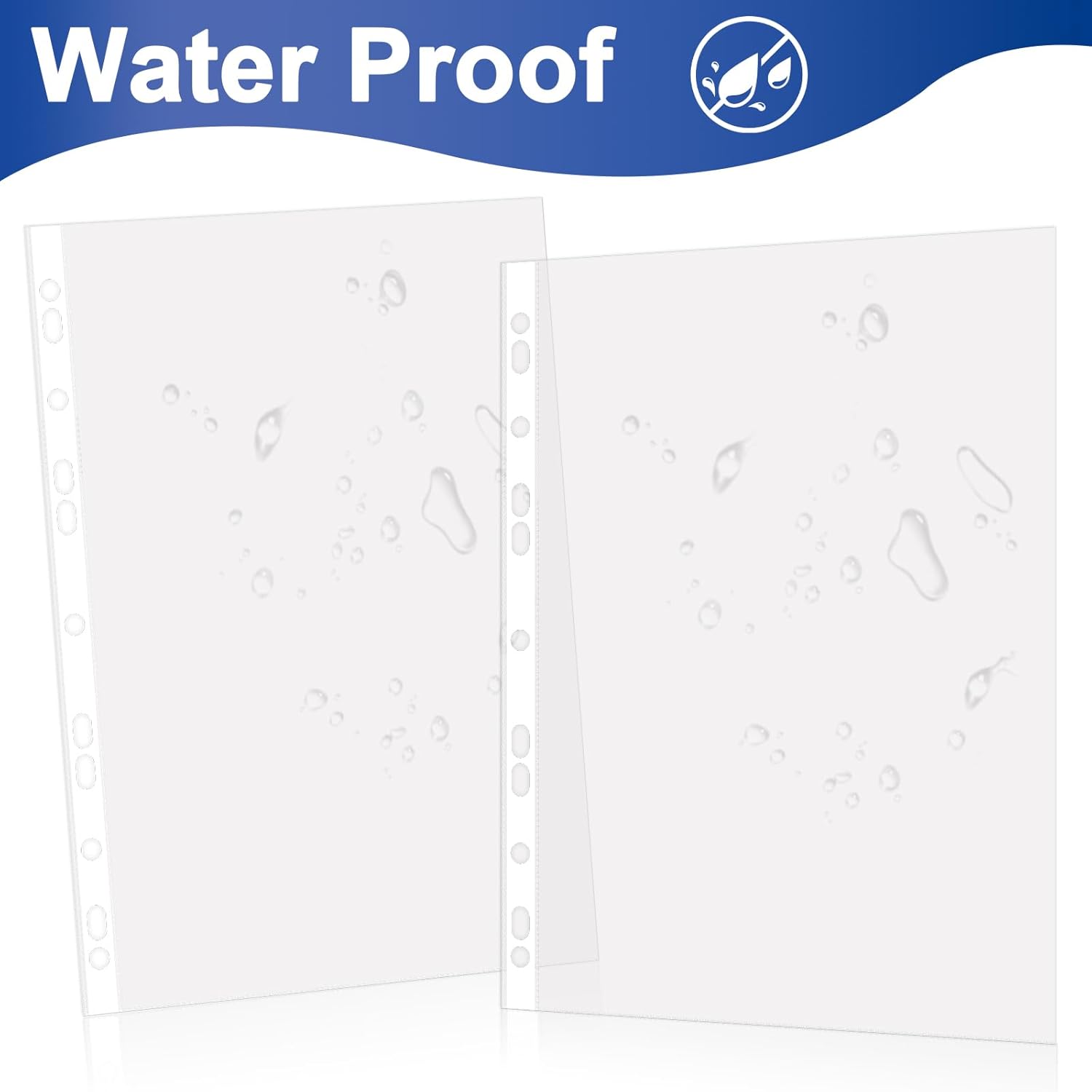 Detalle 2 de Reaeonat Punched Pockets A4 Clear Plastic Wallets (100 Pack) – 90 Micron Extra Strong Top Loading