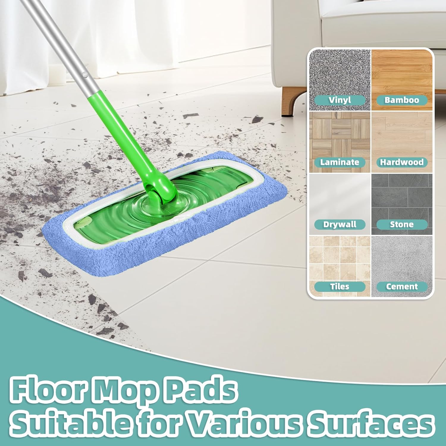 Detalle de Reusable Mop Pads for Swiffer Sweeper Mop (6-Pack, Blue)