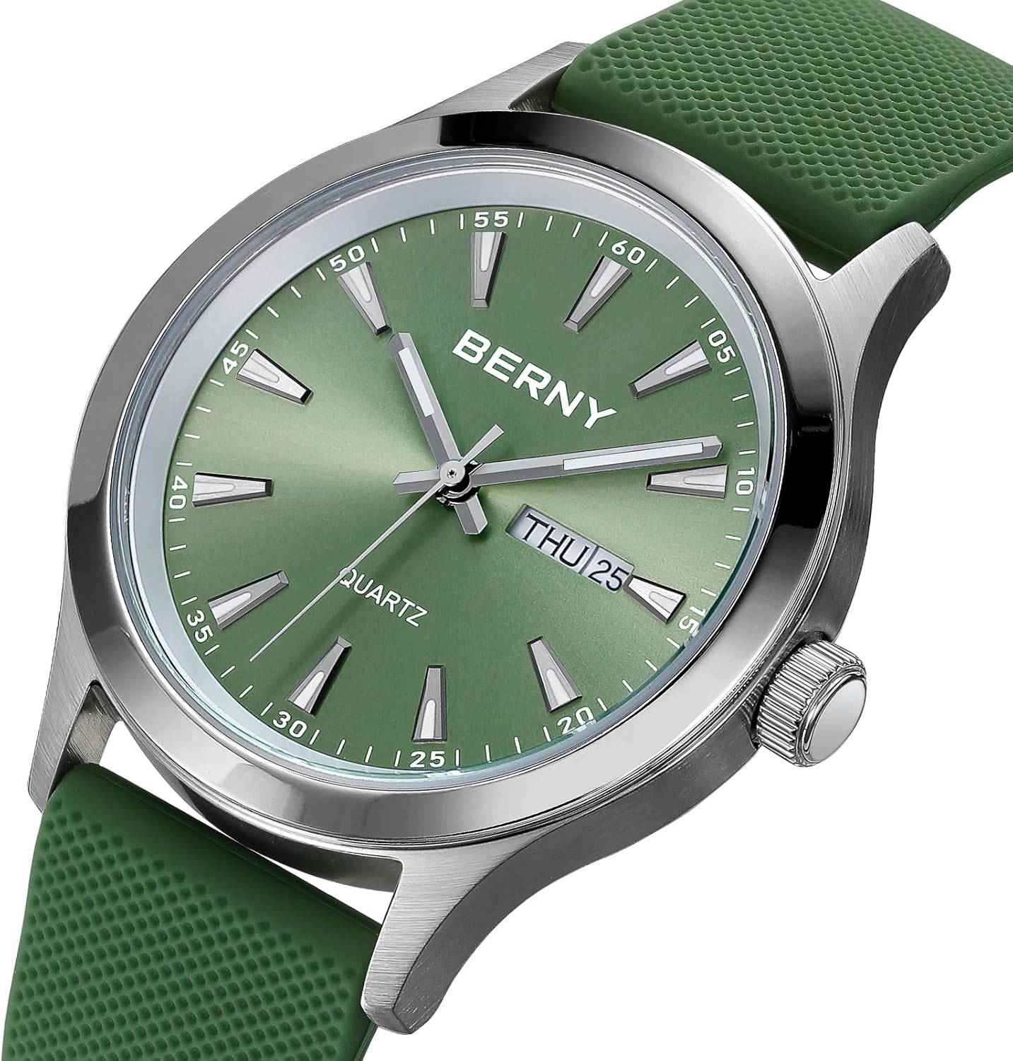 Detalle de BERNY Herren Quarz Modeuhr – wasserdicht, Datum, Silikonarmband