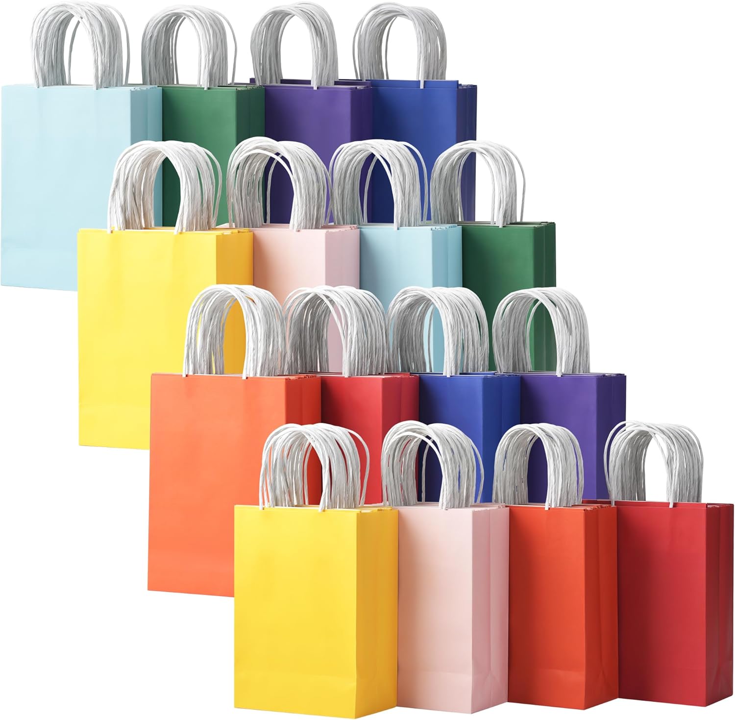32-Pack Kraft Gift Bags with Handles (5.8" x 3.2" x 8.25"), 8 Colors