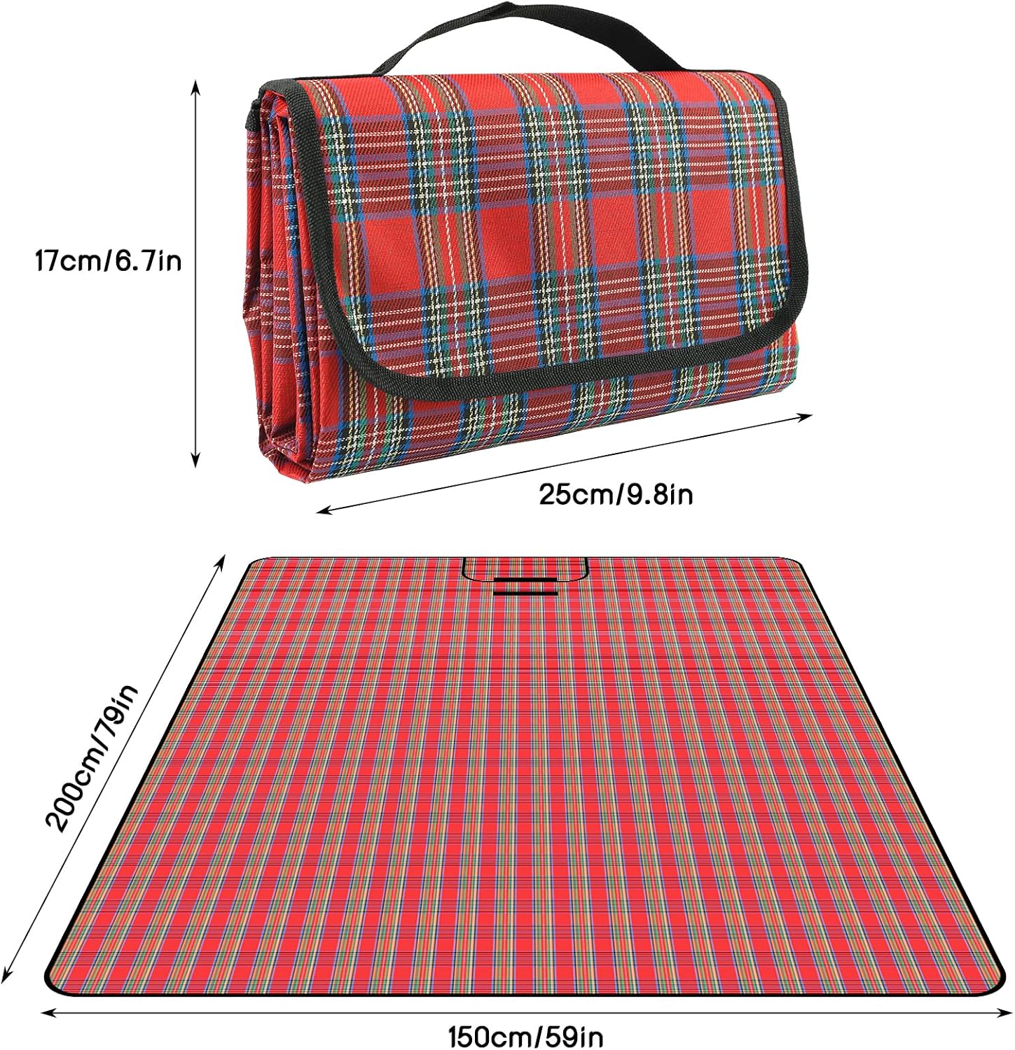 Thumbnail 4 de SOMIYAMI Tartan Picnic Blanket Waterproof 150 x 200cm – Red