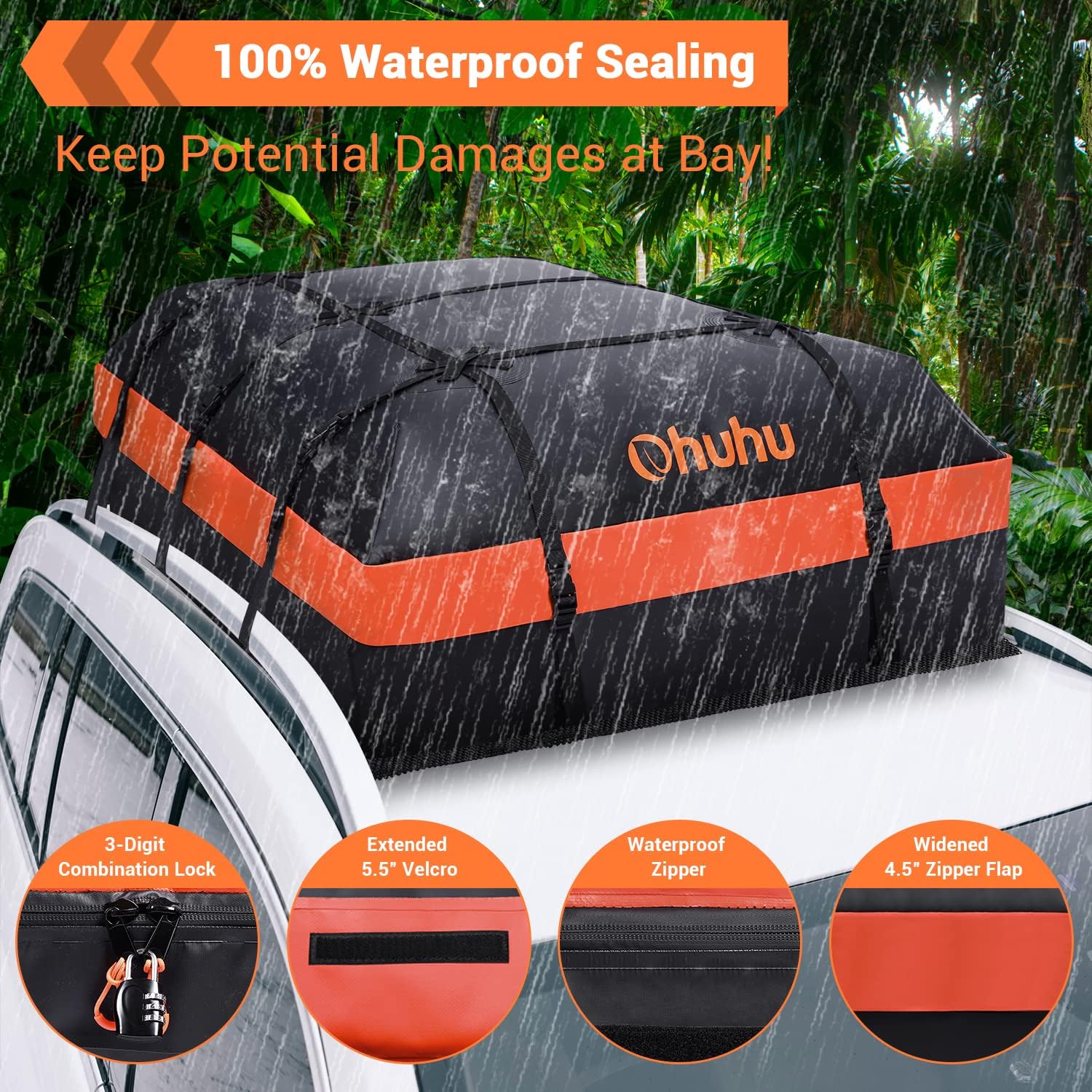 Detalle 2 de Ohuhu Car Roof Bag 21 Cubic Feet: Waterproof, Anti-Slip Mat, and Ready for Any Road