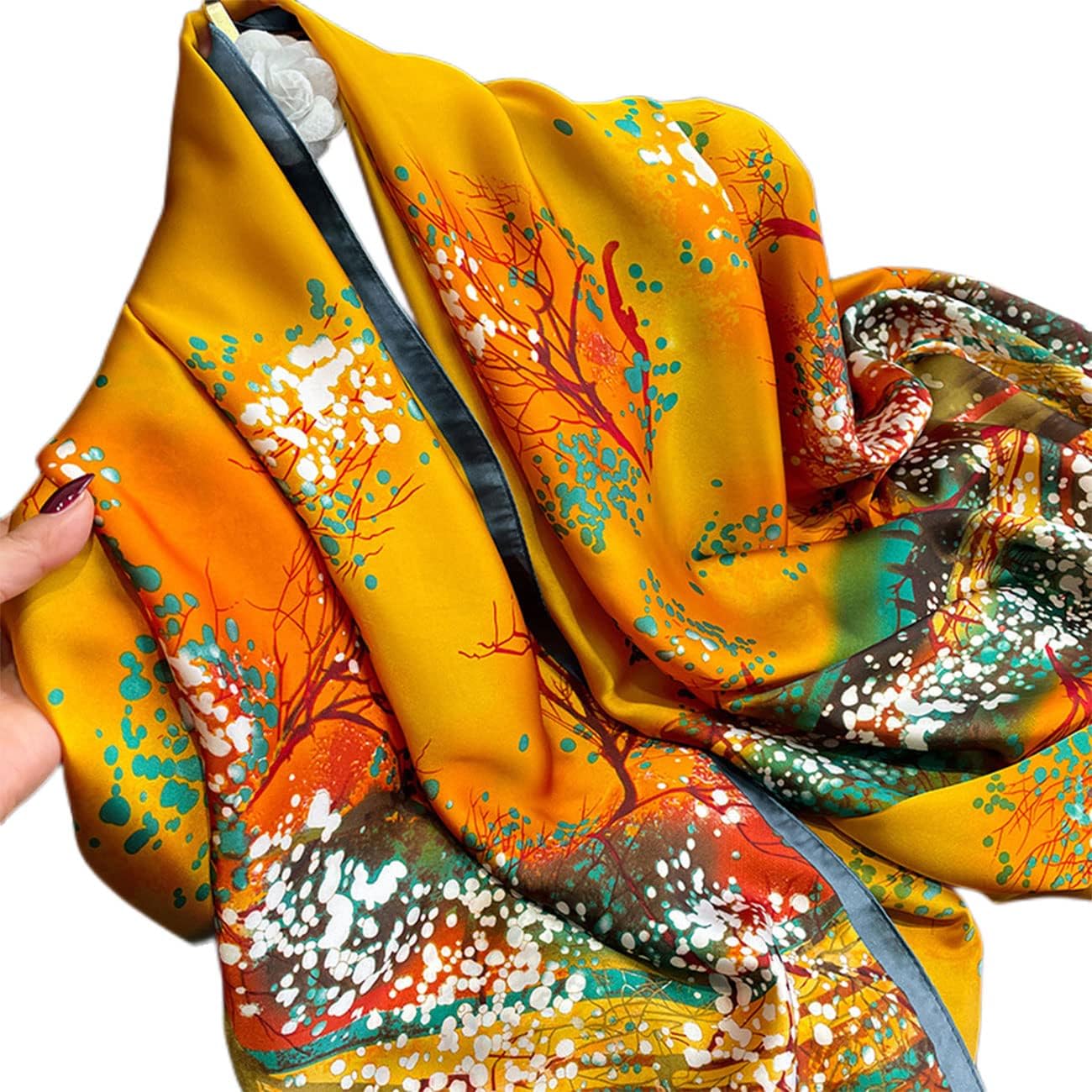 Thumbnail 3 de MAIRY Women's Silk Scarf: Lightweight Satin Floral Wrap (70.5 x 33 in)