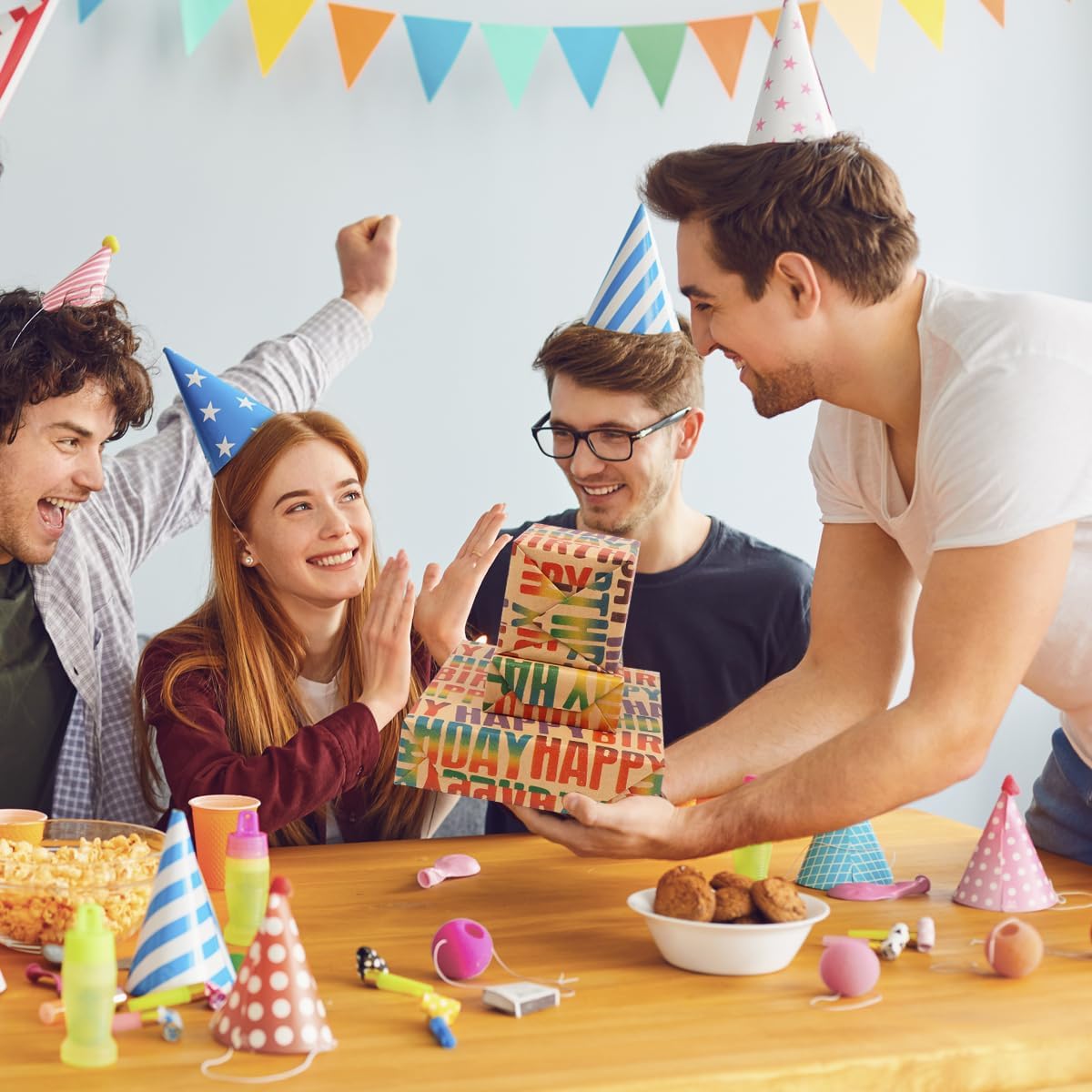 Thumbnail 6 de Birthday Wrapping Paper Roll, 15m – Colourful Happy Birthday Kraft Gift Wrap