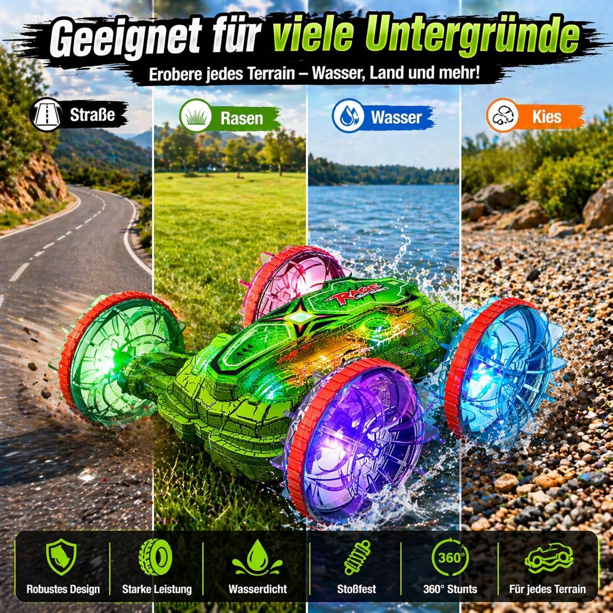 Thumbnail 6 de Ferngesteuertes Amphibienfahrzeug: Outdoor-Fun für Kinder ab 6+ – Wasser & Land, 2×1200mAh Akkus, 360° Drehung