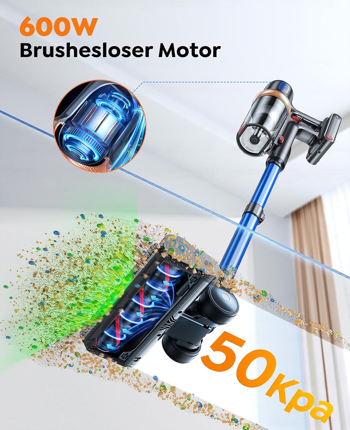 Detalle 2 de Akku Staubsauger 600W 50KPA 65Min, kabellos đź§ą
