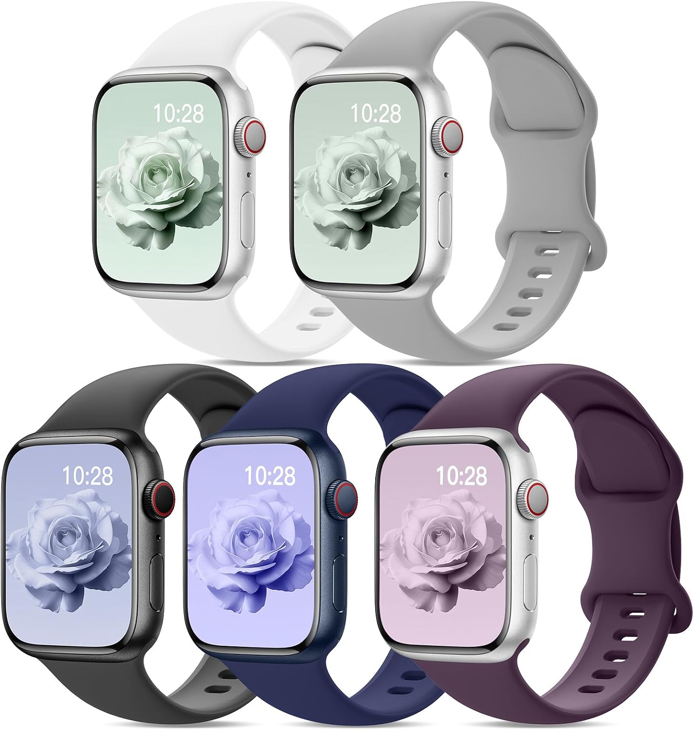 Detalle de Yoohoo 5-Pack Silicone Watch Strap for Apple Watch (soft sport replacement bands, multiple sizes)