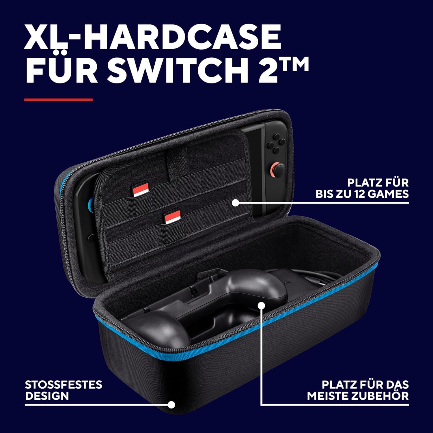 Thumbnail 1 de GXTrust 1252RB XL Hartschalen-Tasche für Nintendo Switch 2 – Schutzhülle mit Tragegriff, Fächer für Joy-Cons und 12 Spiele