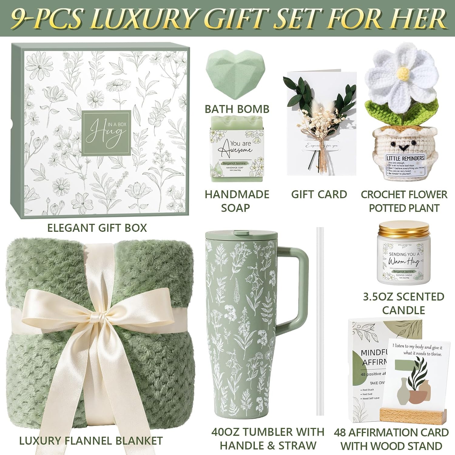 Detalle de Qinline "Hug in a Box" Luxury Get Well Soon & Spa Care Package Gift Basket (9-Piece) for Women