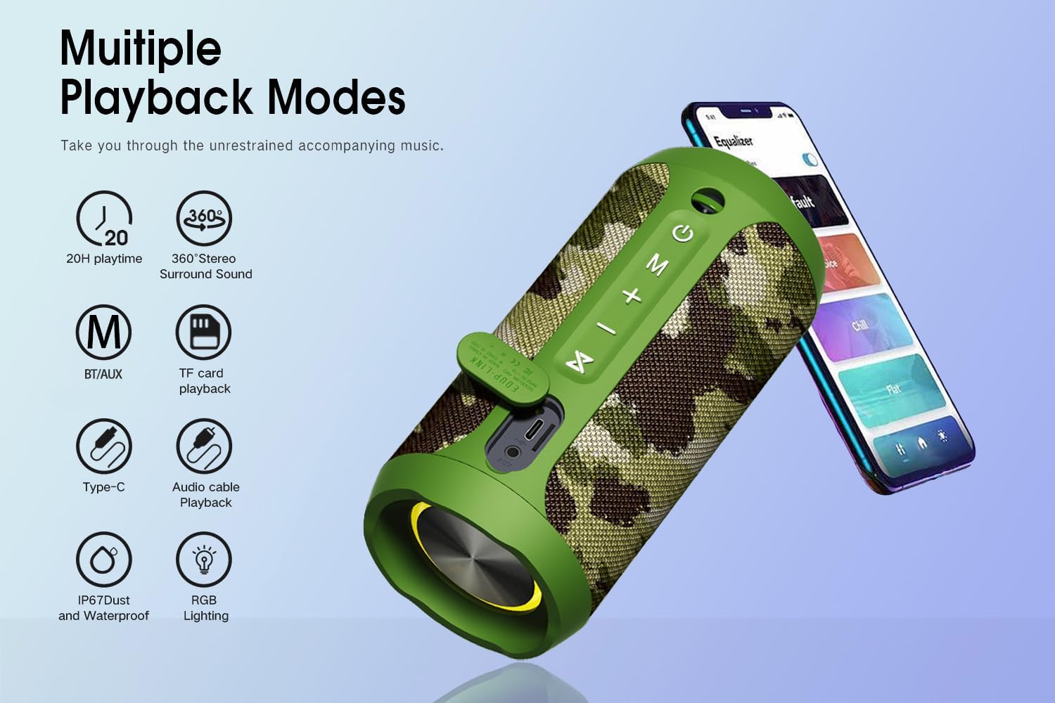 Thumbnail 3 de EDUPLINK Bluetooth Lautsprecher – kompakte, wasserdichte Musikbox mit 20W Klang, RGB-Beleuchtung und 20h Laufzeit