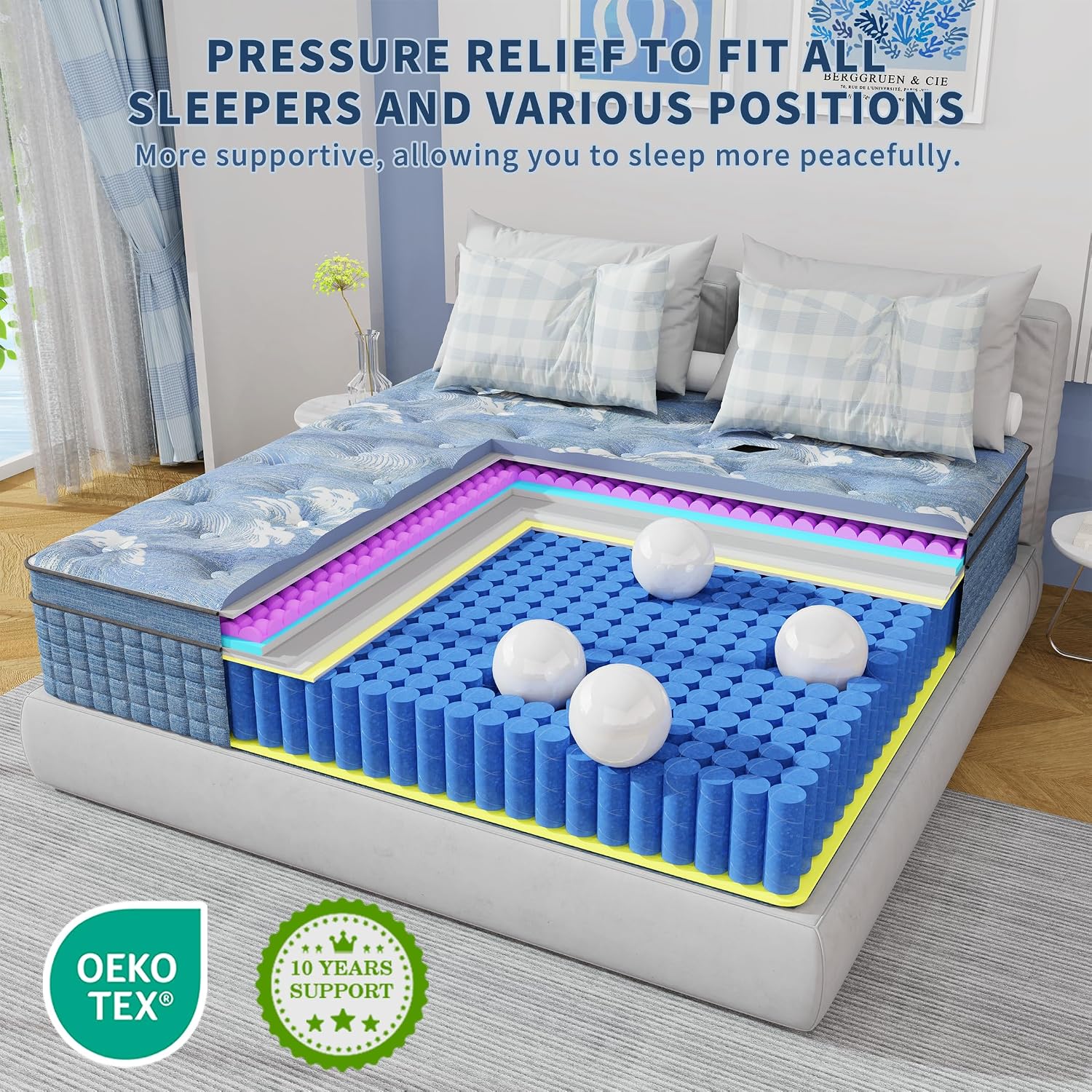Detalle de Acochey Single Mattress 10 Inch Gel Memory Foam 90x190cm