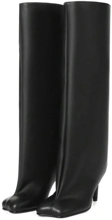 Detalle de Wnshonzy Knee-High Boots for Women, Faux Suede, Wide Calf, Square Toe, 2.4-Inch Heel