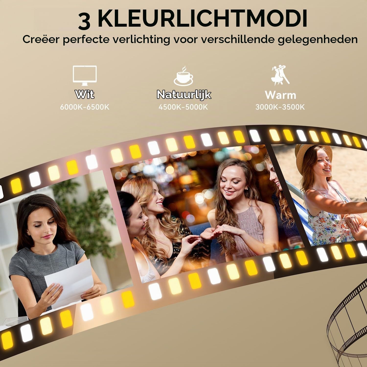 Detalle de Auxmir LED-make-upspiegel met 68 leds, 1x/5x/10x vergroting en dimlicht