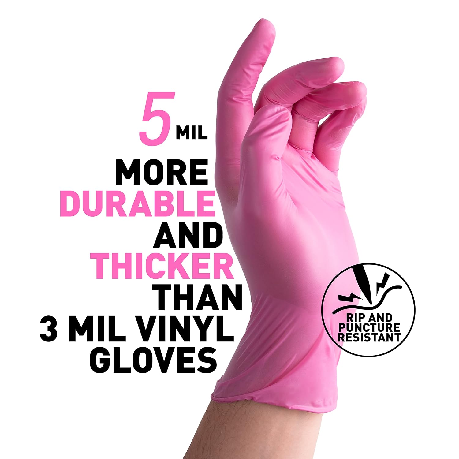 Detalle de OKIAAS Pink Gloves M – Latex-Free Vinyl Gloves, 50 Count (Medium)
