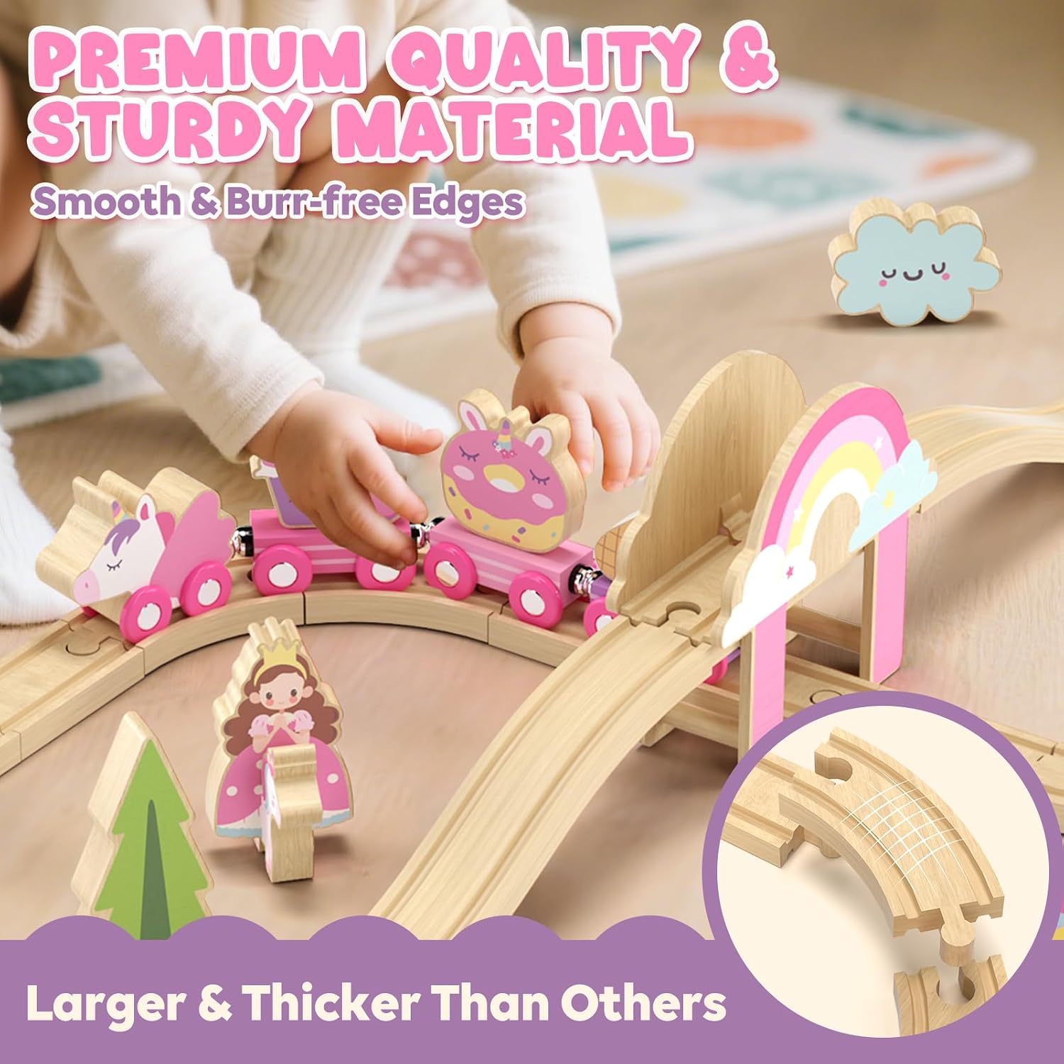 Detalle de Lehoo Castle Wooden Train Set unicorn train for toddlers ๐