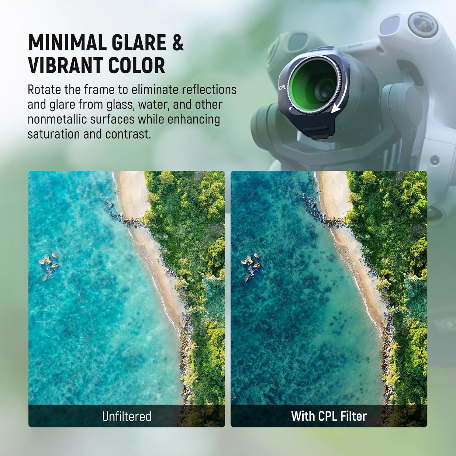 Detalle 2 de NEEWER CPL ND Filter Set for DJI Mini 5 Pro (ND16/ND64/ND256, CPL) – 4 Pack for snap-on circular polarising and exposure control
