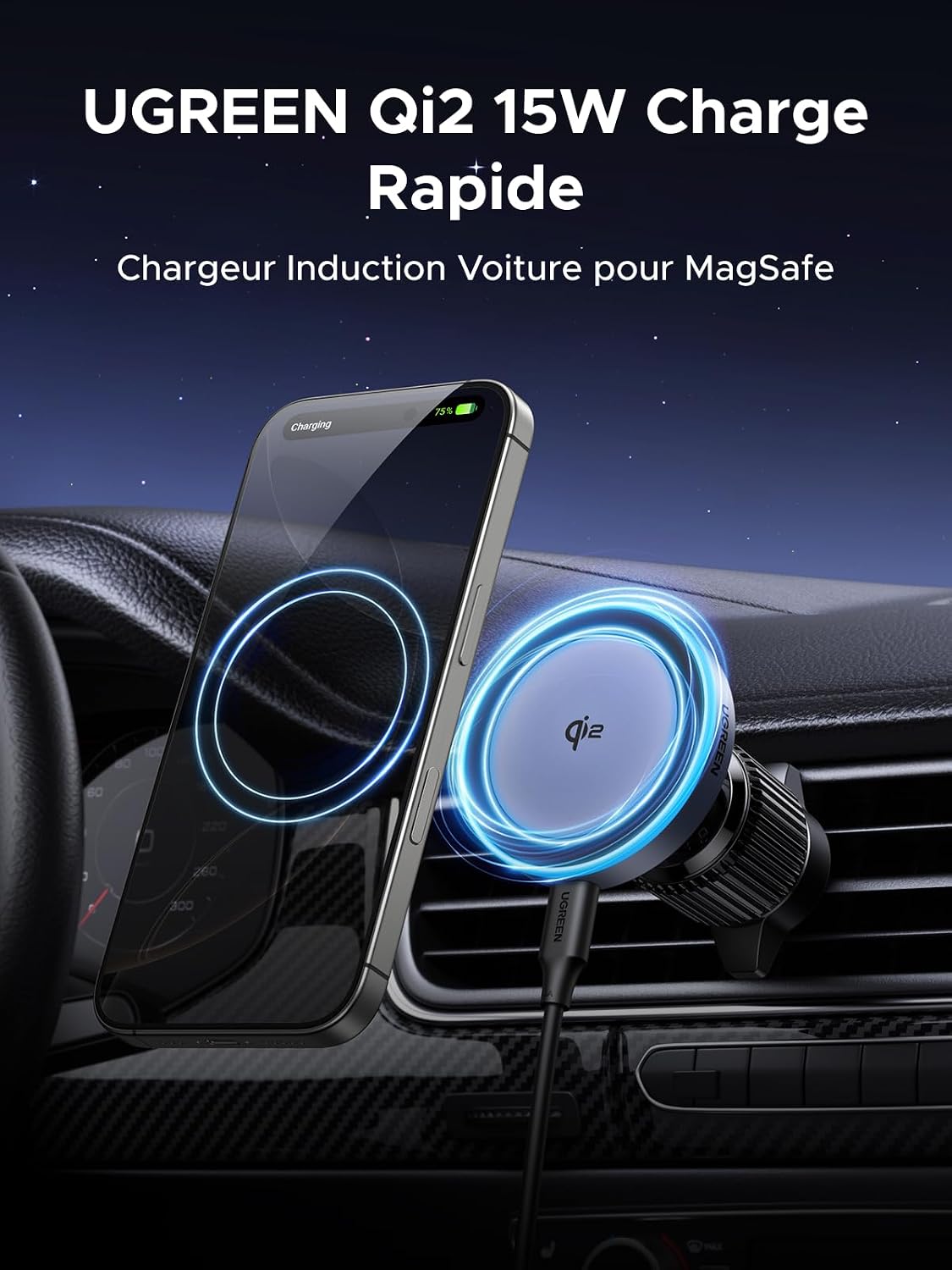 Detalle de UGREEN MagFlow 15W Support voiture