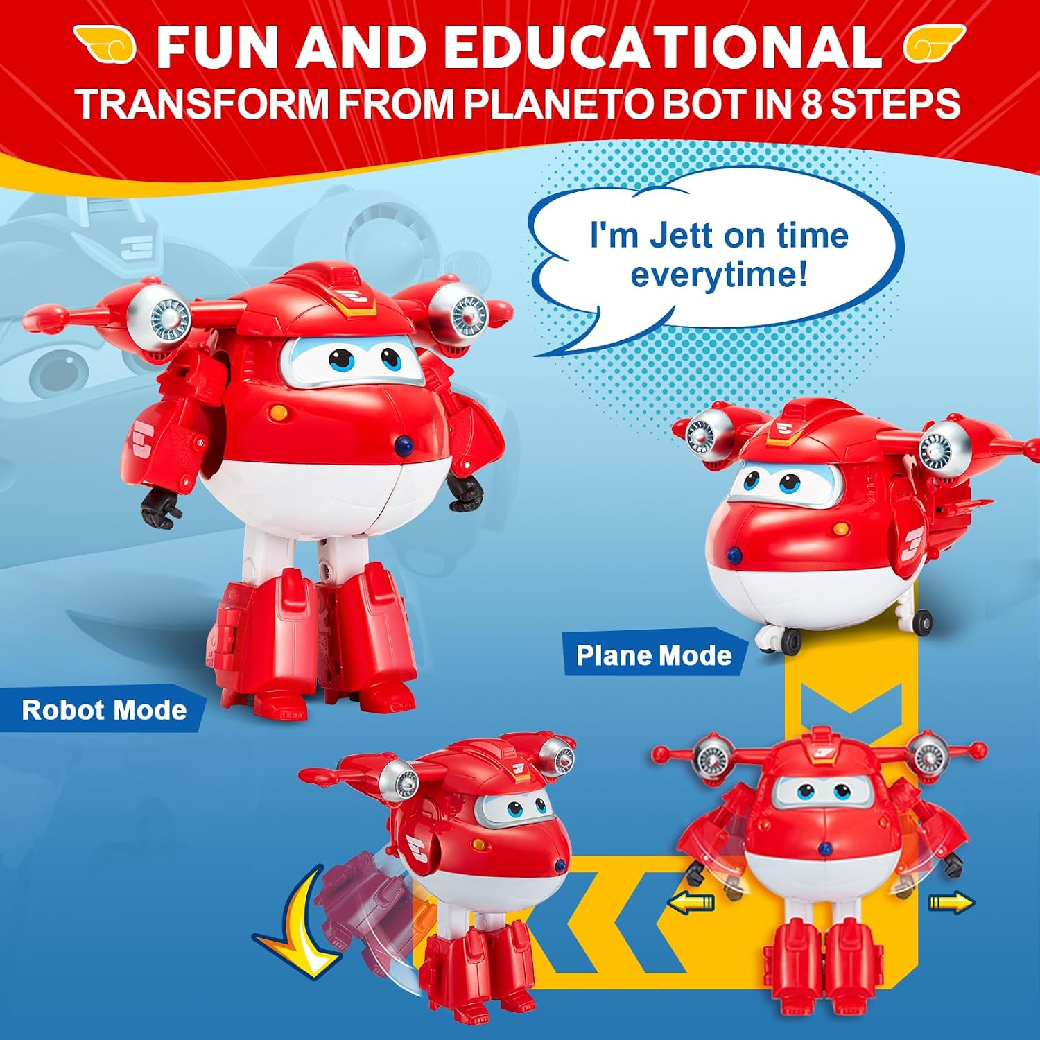 Thumbnail 1 de Super Wings Jett Supercaricato Transforming: Robot in 10 Passaggi (12,5 cm) per Bambini 3+ – Senza Batterie