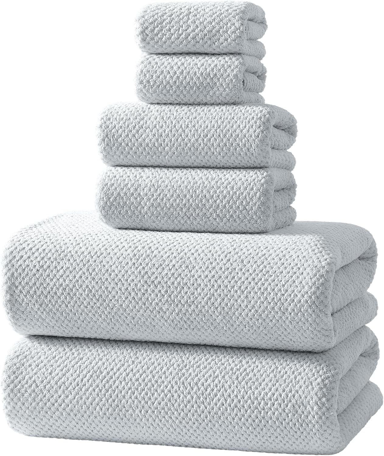 Detalle de REDKISS 6-Piece Microfiber Towel Set, Gray, 2 Bath, 2 Hand, 2 Washcloths