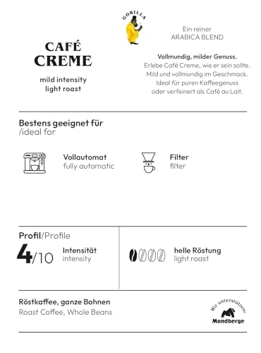 Detalle 1 de Joerges Ganze Bohne Gorilla Café Creme, 1 kg – milder, vollmundiger Arabica-Kaffee