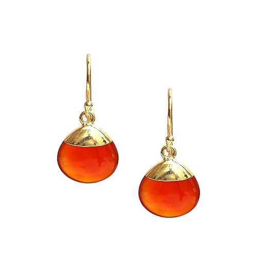 Detalle de Gempires Carnelian Onyx Teardrop Dangle Earrings, Brownish Golden