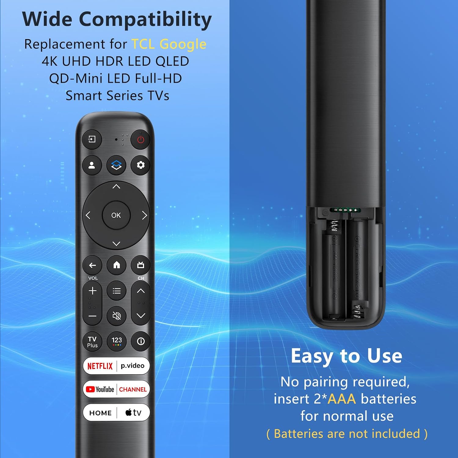 Detalle 2 de RC813 Replacement Remote for TCL Google TV (QM8/QM7/S5/S4/S3/Q7/Q6/Q5) – Drop‑Resistant, No Setup Needed