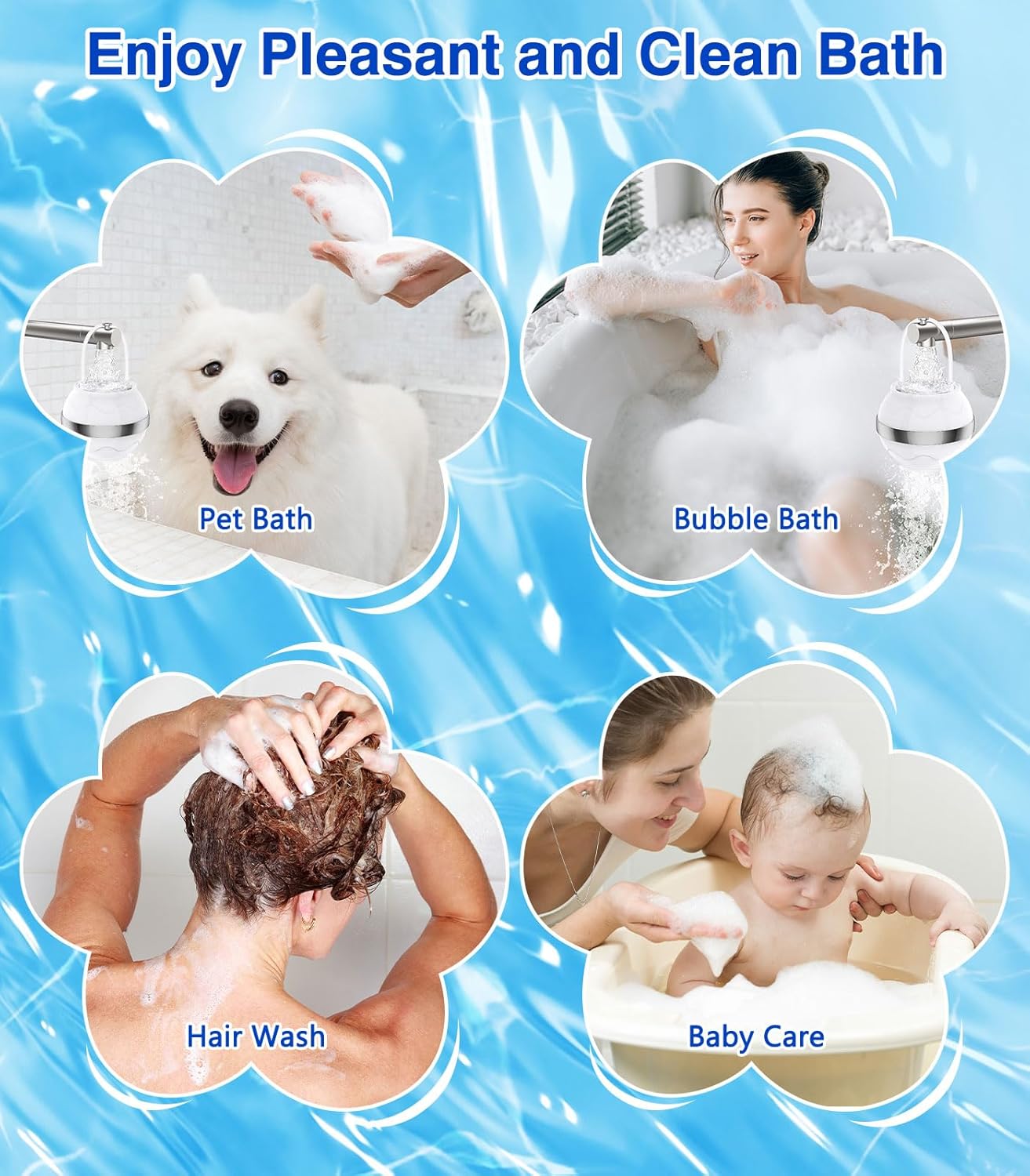 Detalle de MoKo Bath Filter for Babies and Adults with Shower Ball & Shampoo Brush (White)