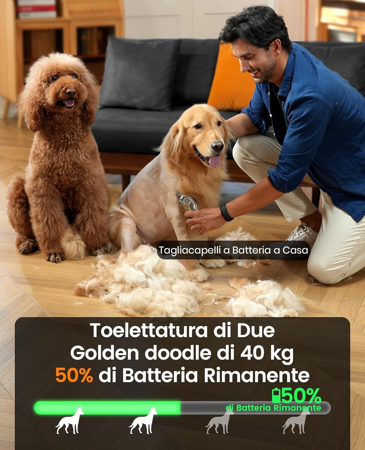 Detalle 2 de Oneisall Tosatrice per cani professionale senza fili: tagli precisi, silenziosa e ricaricabile