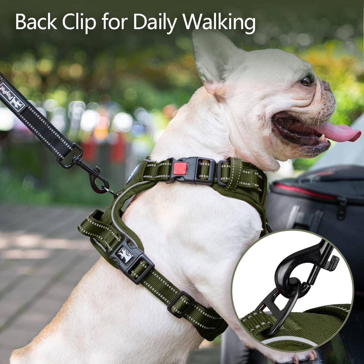 Detalle de PoyPet No Pull Dog Harness (Size S, Army Green) — Reflective, Soft Padded Vest with Easy Control Handle