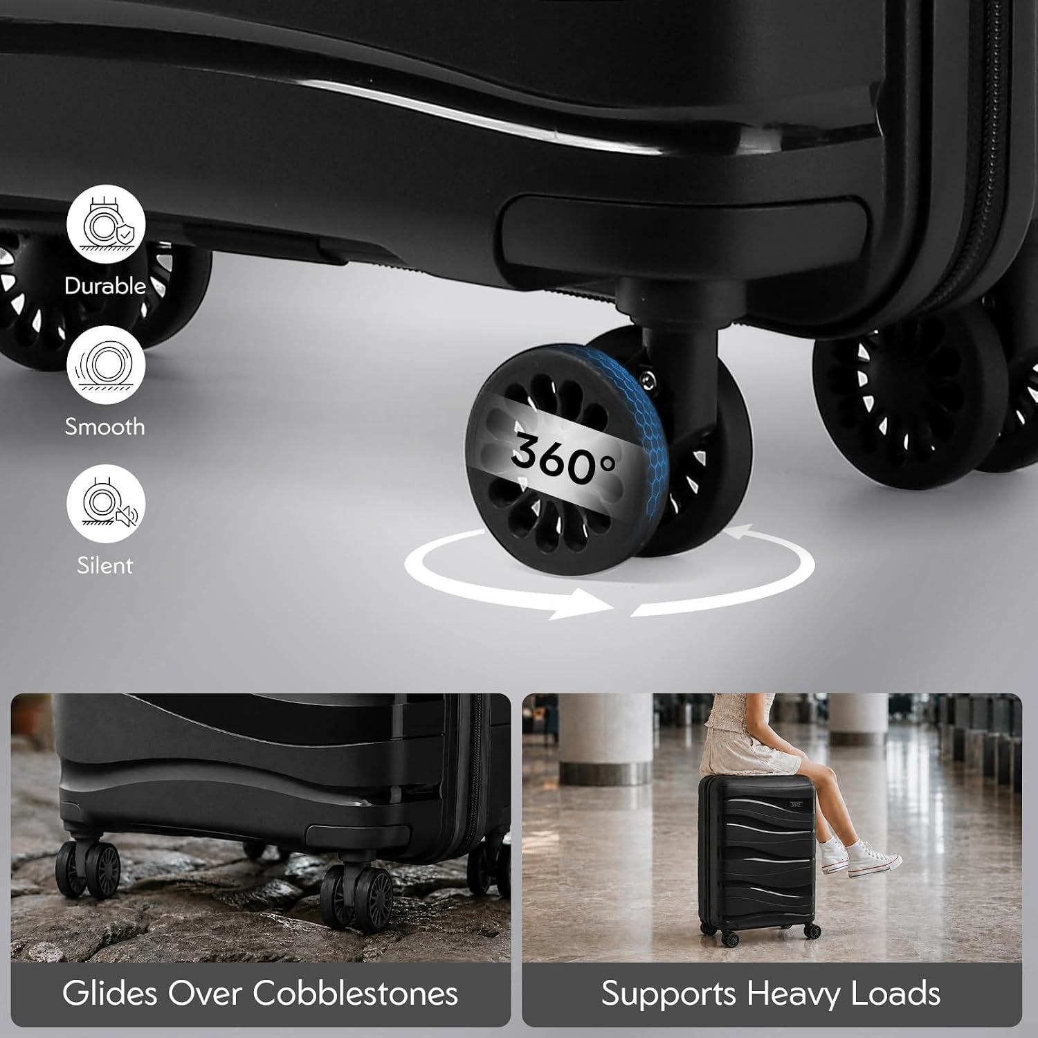 Thumbnail 3 de Kono Suitcase Set of 2: Lightweight Cabin Suitcase & Travel Case (20in & 14in)