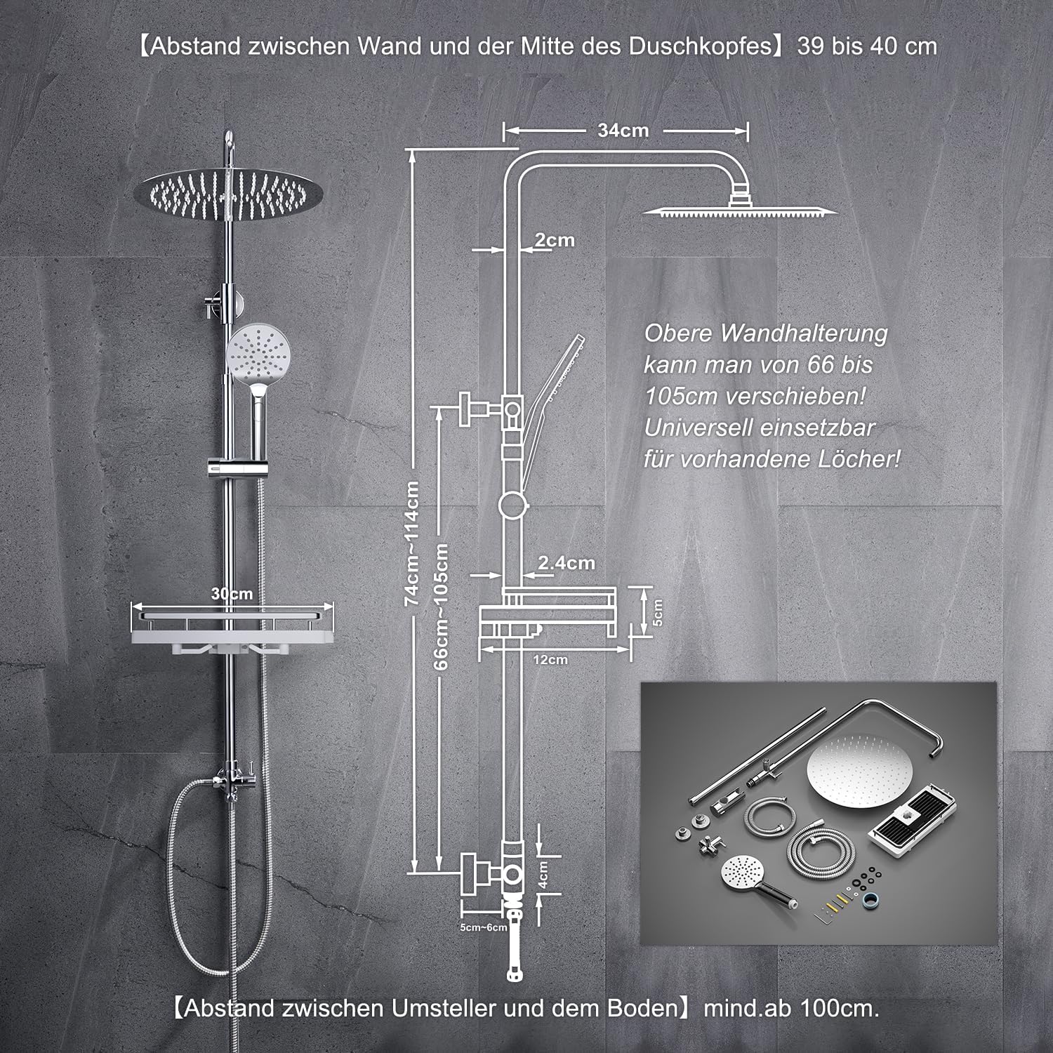 Thumbnail 5 de JOHO Colonna Doccia in Acciaio Inox – Set completo con mensola e soffione a pioggia, D30 cm