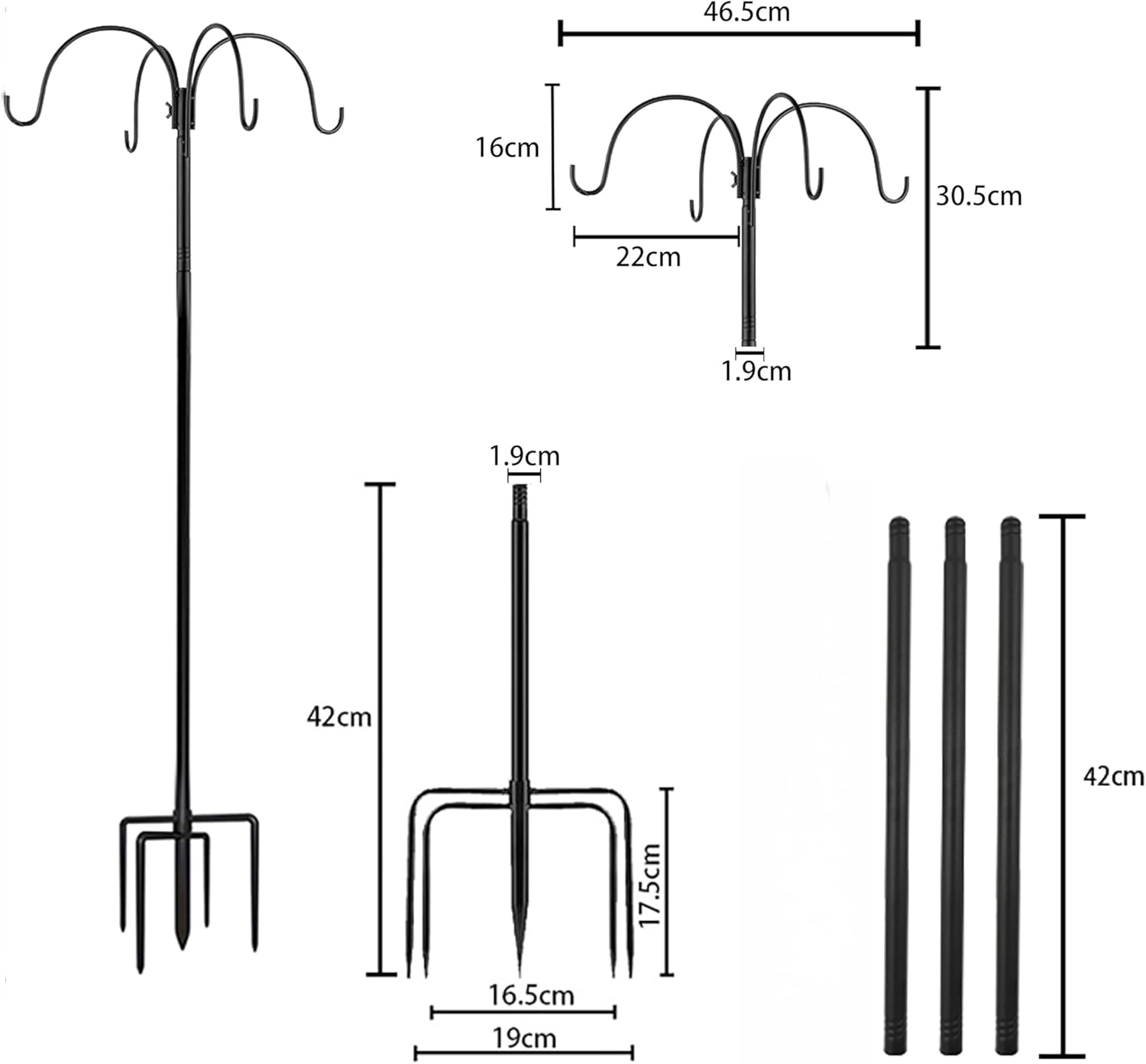 Detalle 2 de QUZGVEXA adjustable bird feeder pole with multi-hook hanging station (up to 185cm)
