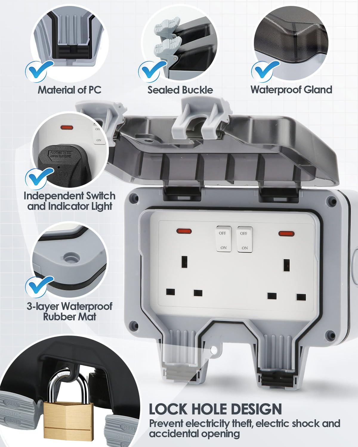 Detalle 1 de Zenmos Double Outdoor Socket 10m extension lead 🌐
