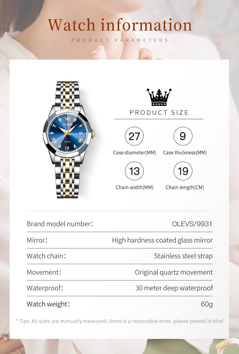 Thumbnail 4 de OLEVS Women’s Analog Quartz Stainless Steel Watch with Day-Date, Luminous Hands & Roman Markers