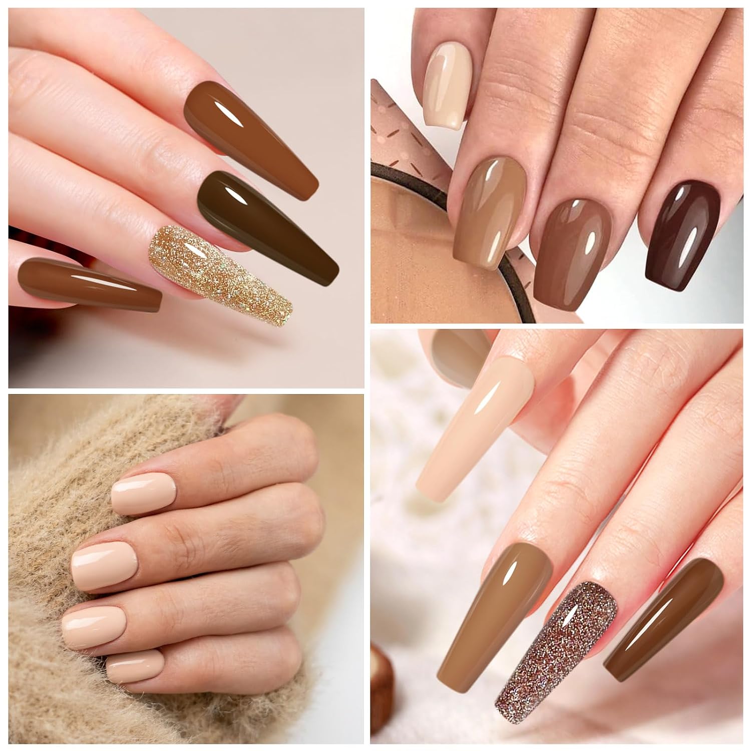 Detalle de YSUVIN UV-Nagellack Set mit 6 Farben (Nude, Braun, Khaki, Kaffee, Glitzer, Gold) – Soak-off UV-Gel für DIY & Salon