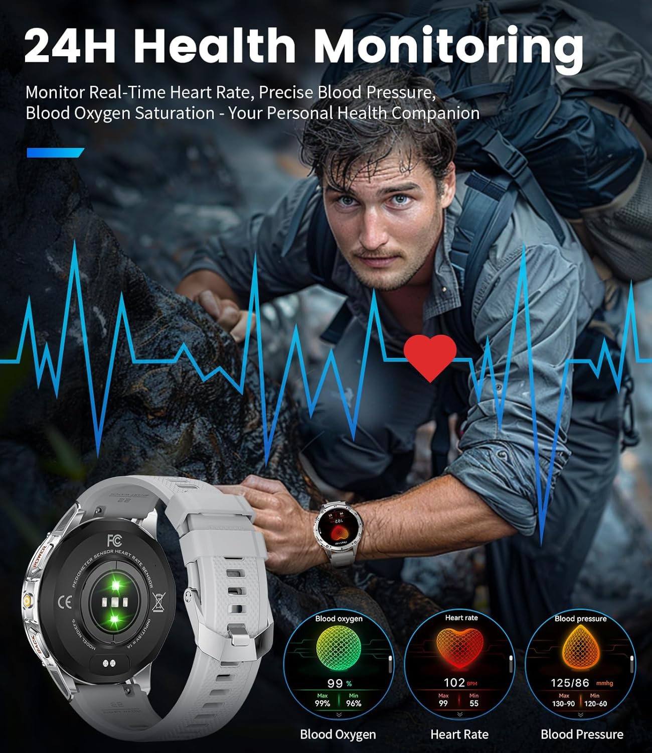 Thumbnail 6 de CHOOSETIME Montre connectée pour homme 1,43” AMOLED : appels Bluetooth, fréquence cardiaque et sommeil, IP68
