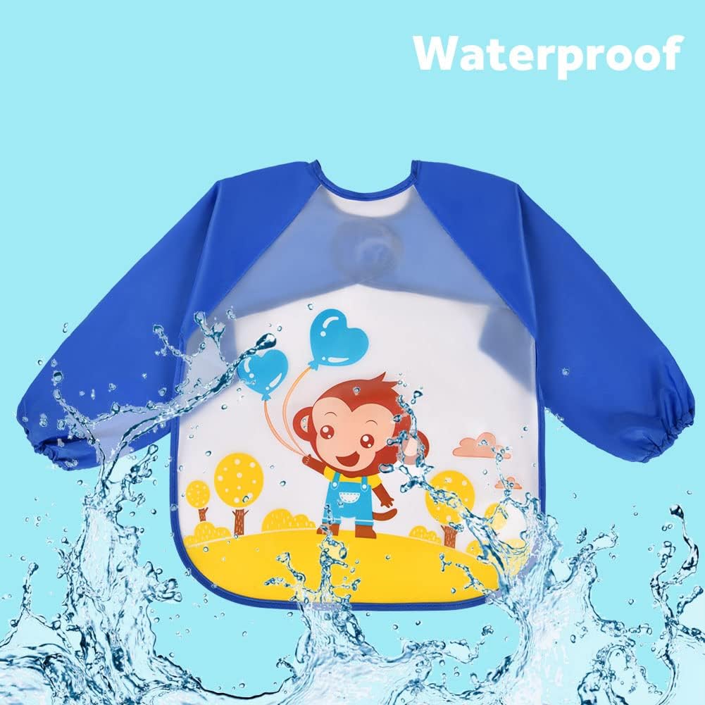 Thumbnail 3 de Vicloon wasserdichtes Babylätzchen-Set mit langen Ärmeln (3-teilig) – Dinosaurier/Polizeiauto/Affe in Grün-Blau