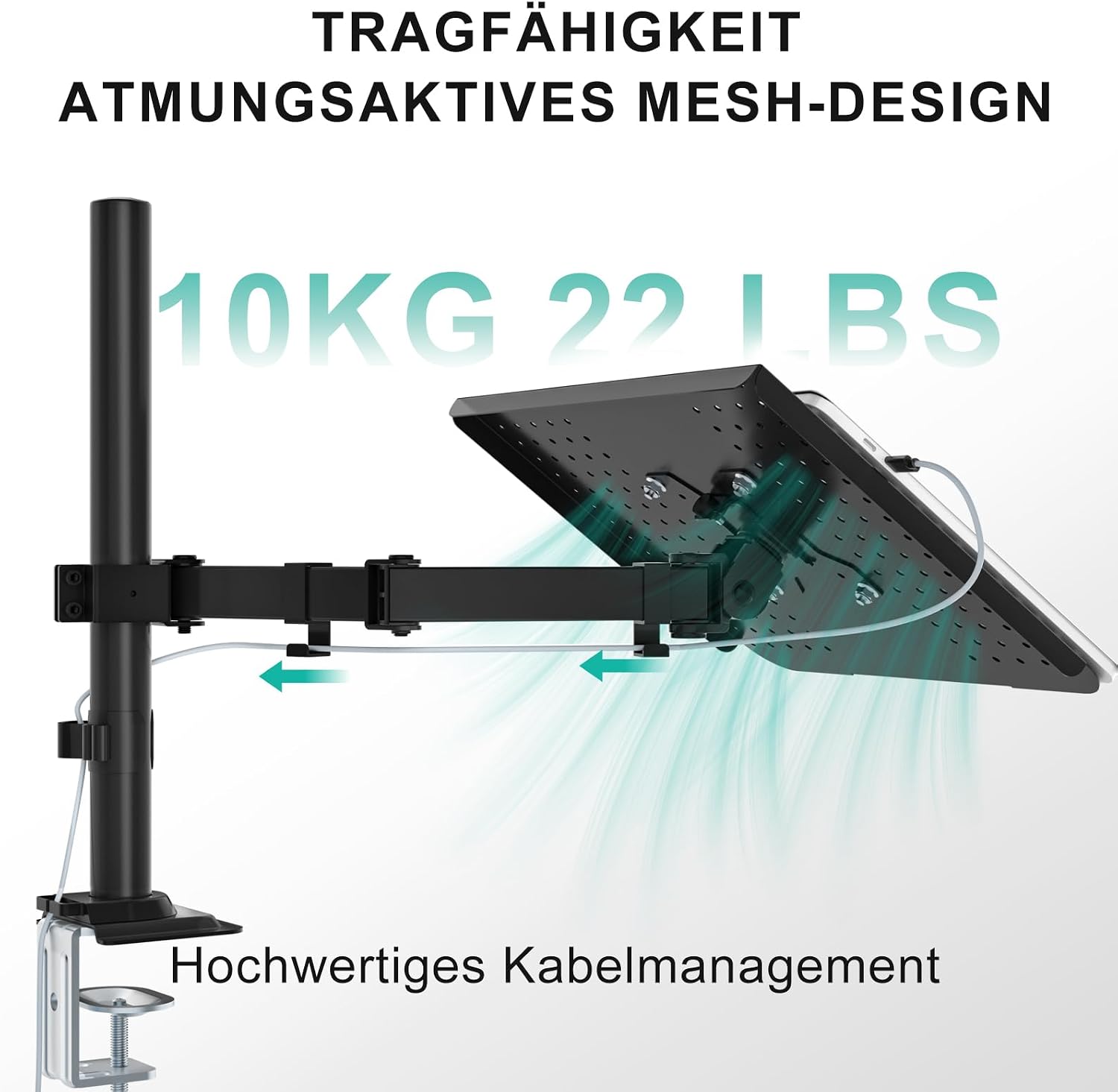 Detalle 2 de WALI Laptop-Halterung für den Schreibtisch, 17-Zoll, voll verstellbar bis 10 kg (M00LP) – schwarz