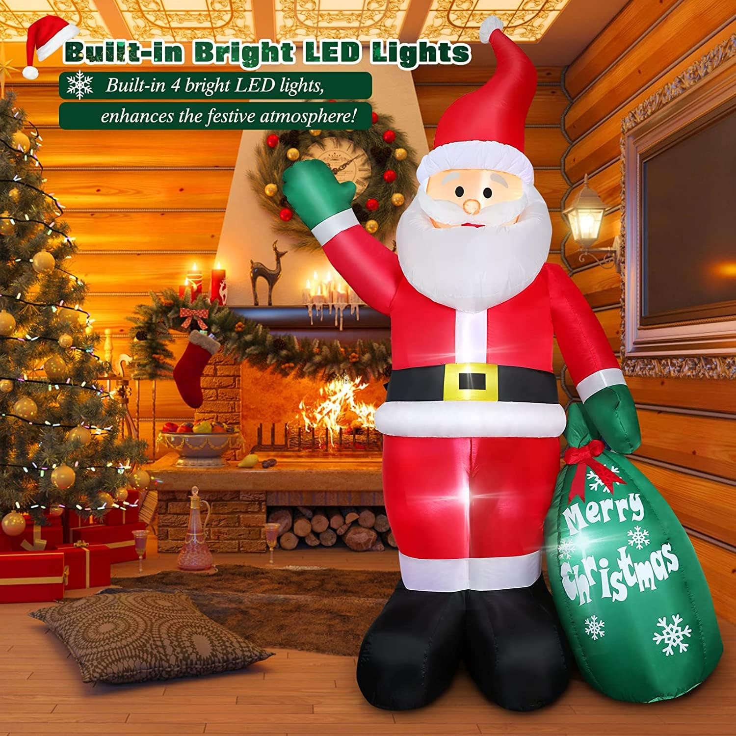 Thumbnail 1 de Omdekor uppblåsbar jultomte 240 cm med LED-belysning, grön påse och IP44
