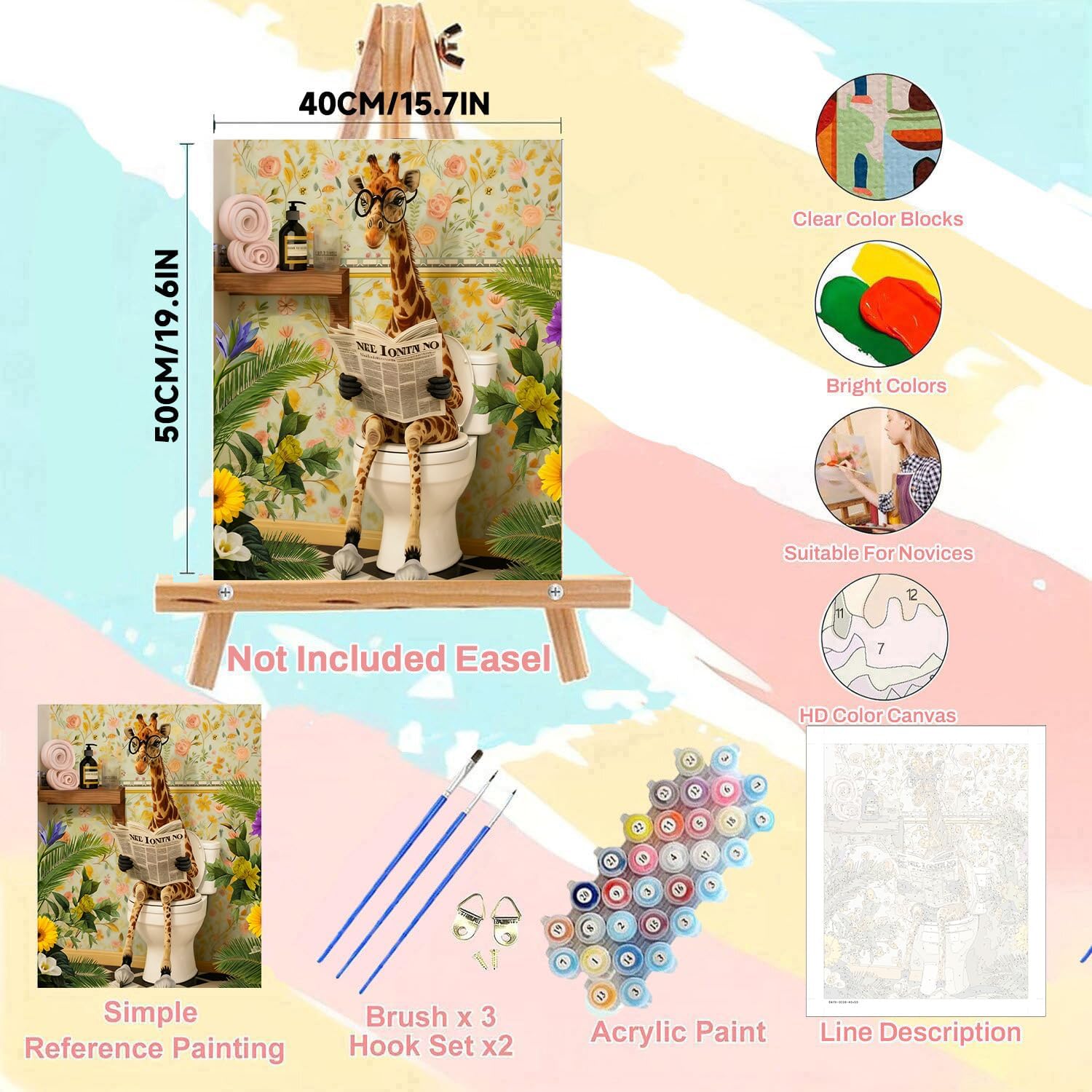 Detalle 2 de WEMEON Giraffe Paint by Numbers for Adults – Beginner Friendly 16x20 Inch Canvas Kit