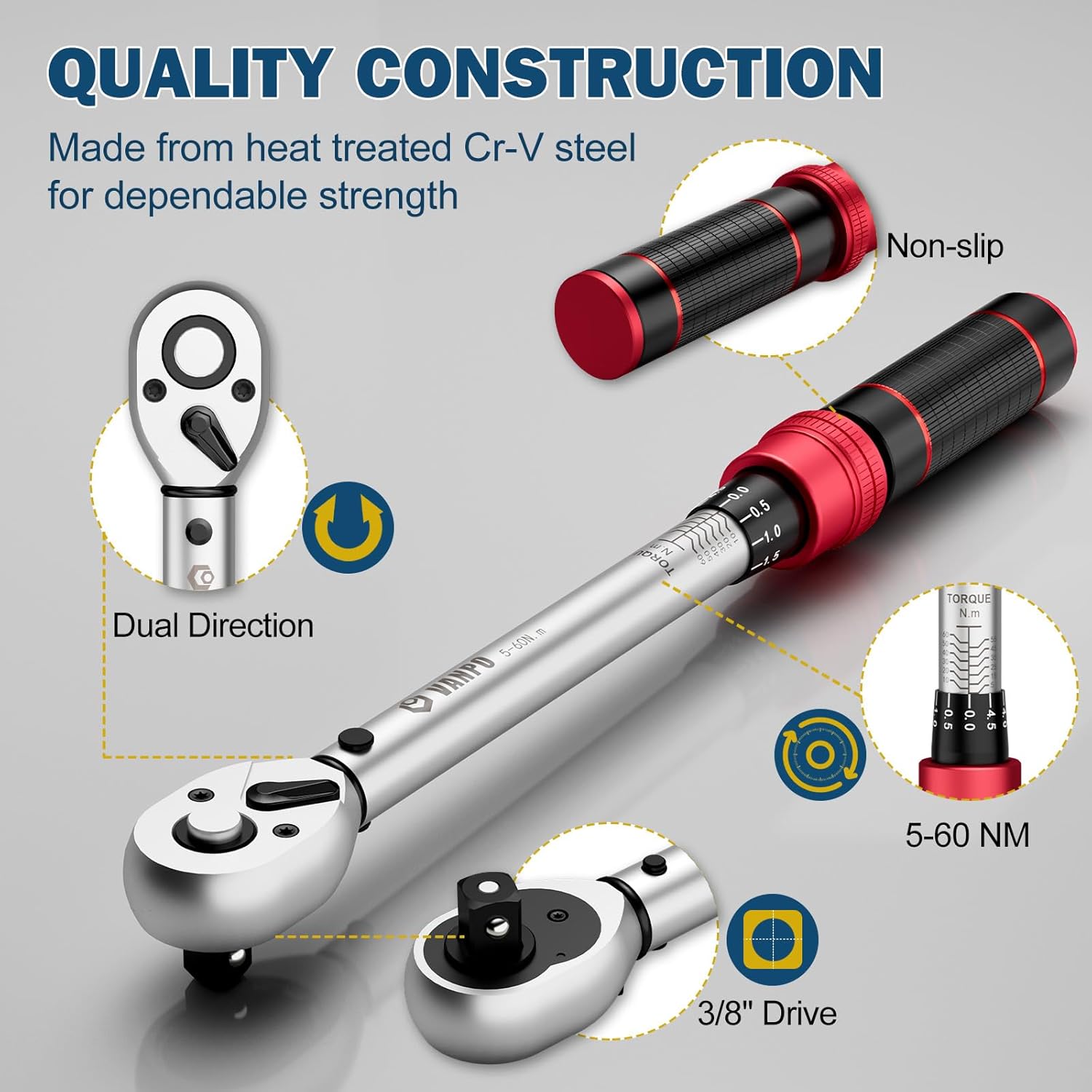 Thumbnail 4 de VANPO Drehmomentschlüssel Set 3/8 Zoll (5–60 Nm) für Fahrrad, Motorrad & Zündkerzenwechsel