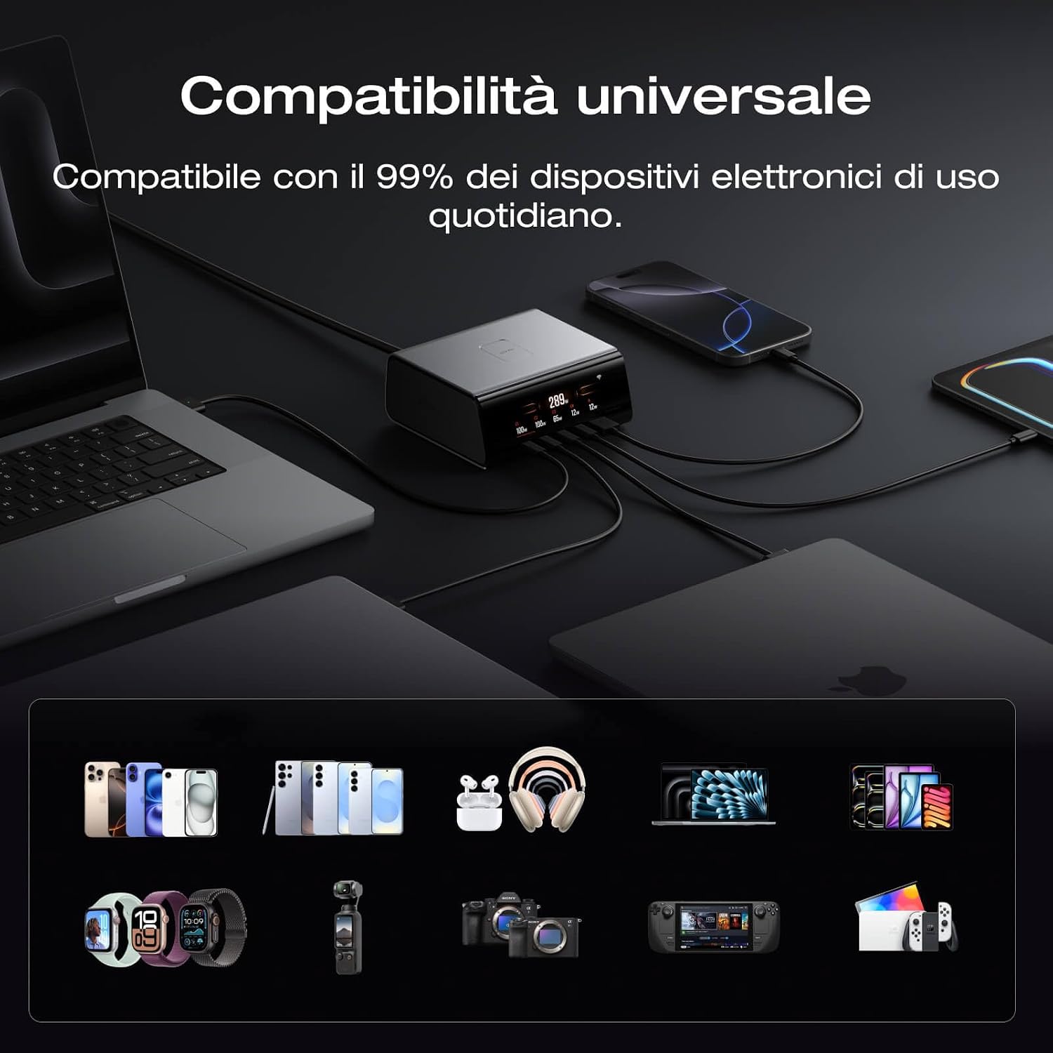 Detalle de EF ECOFLOW Caricabatterie da tavolo EcoFlow RAPID Pro 320 W, 5 porte + power bank, GaN