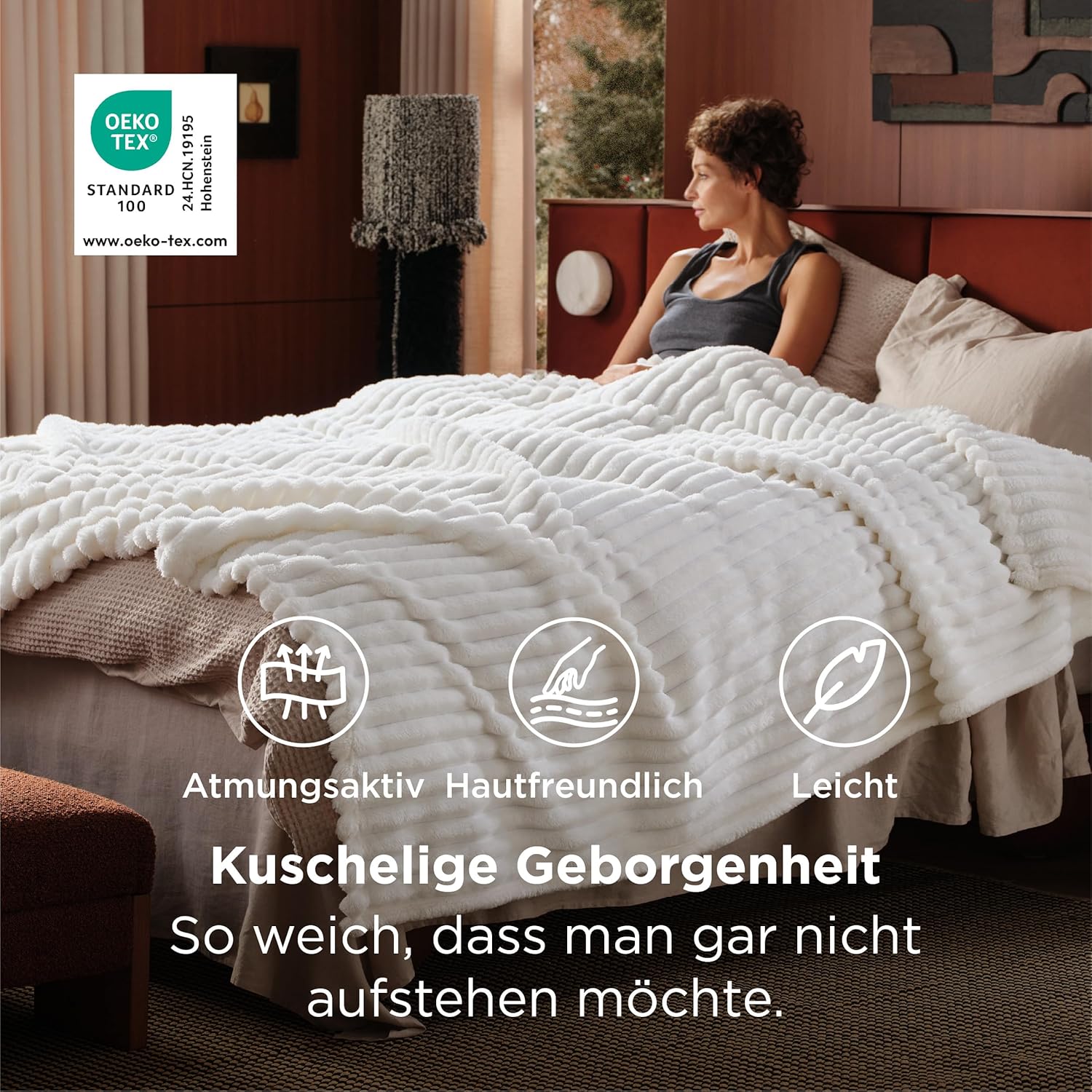 Thumbnail 3 de BEDSURE Kuscheldecke 220 x 240 cm (Wollweiß) – weiche Plaid- und Sofadecke für Zimmerdeko